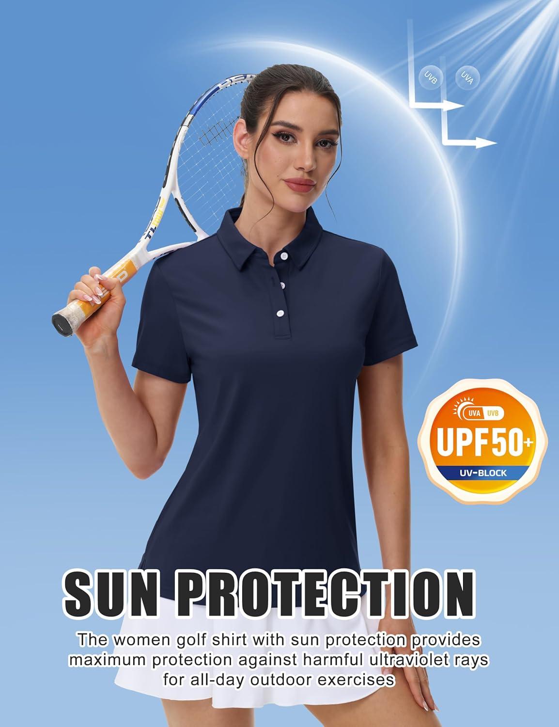 imageMAGCOMSEN Women Tops with Collared Short Sleeve Golf Polo Tops Dry Fit Athletic Tshirt for Work Out Uniform Tee Navy 2XL