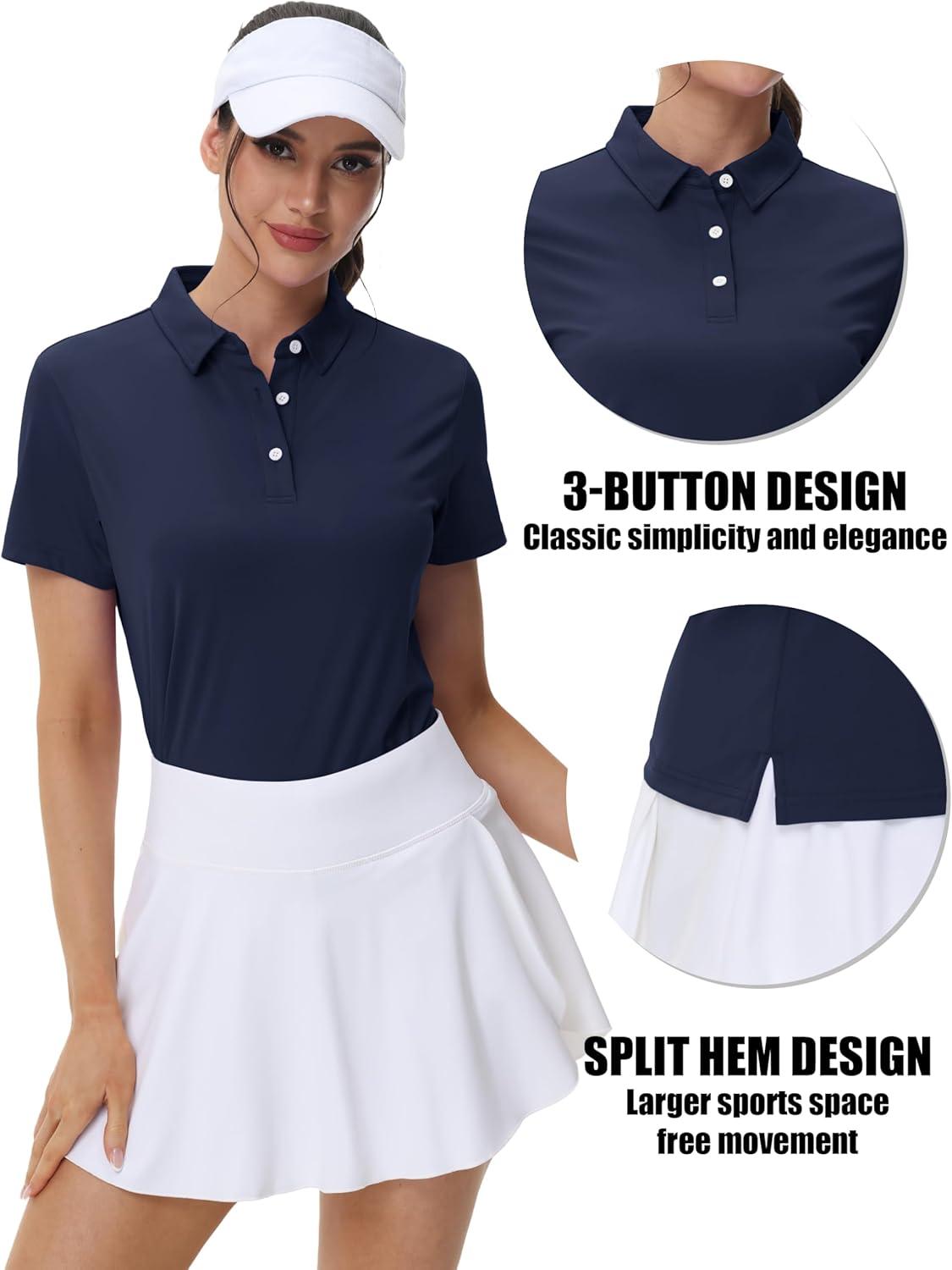 imageMAGCOMSEN Women Tops with Collared Short Sleeve Golf Polo Tops Dry Fit Athletic Tshirt for Work Out Uniform Tee Navy 2XL