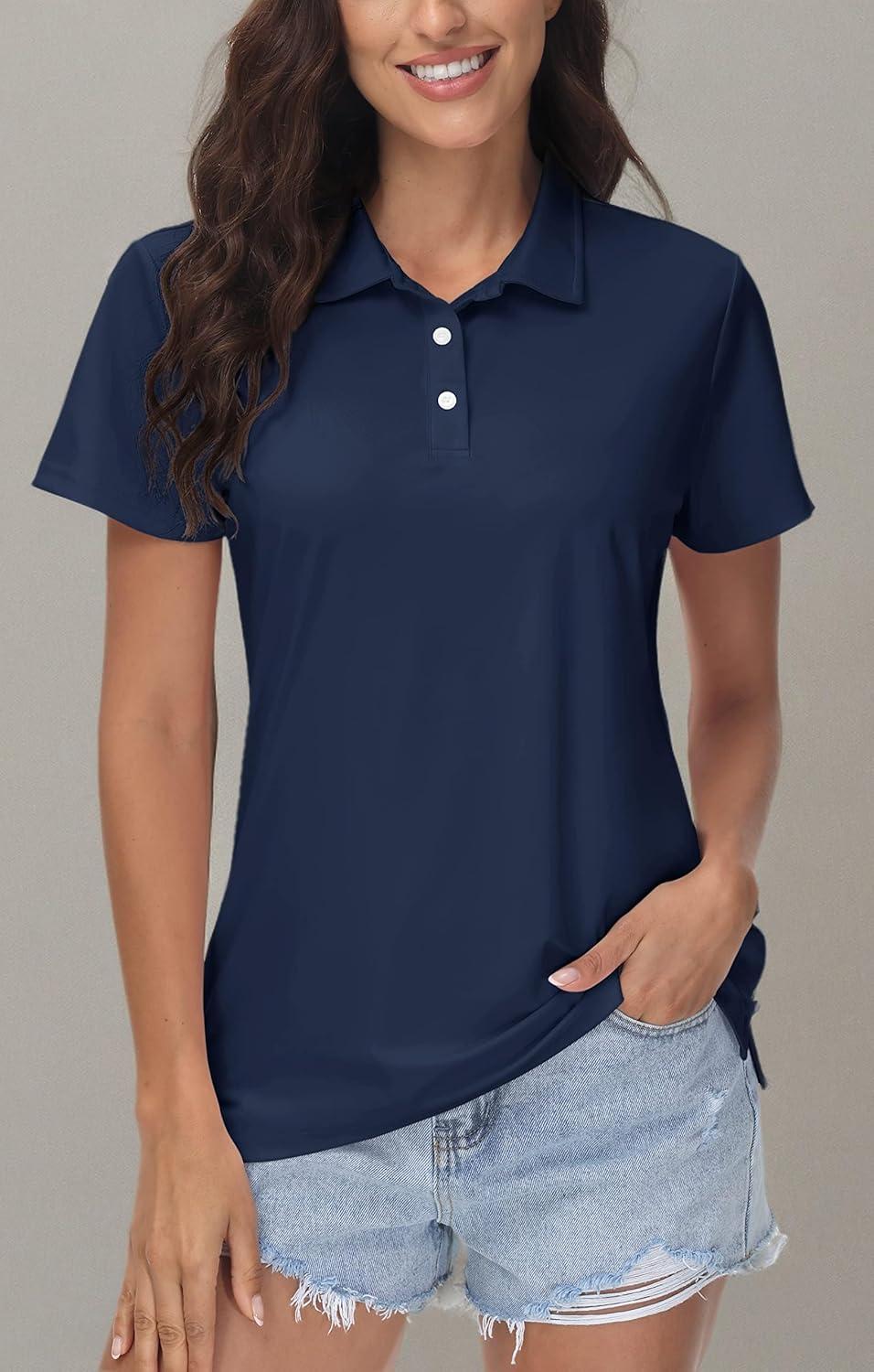 imageMAGCOMSEN Women Tops with Collared Short Sleeve Golf Polo Tops Dry Fit Athletic Tshirt for Work Out Uniform Tee Navy 2XL
