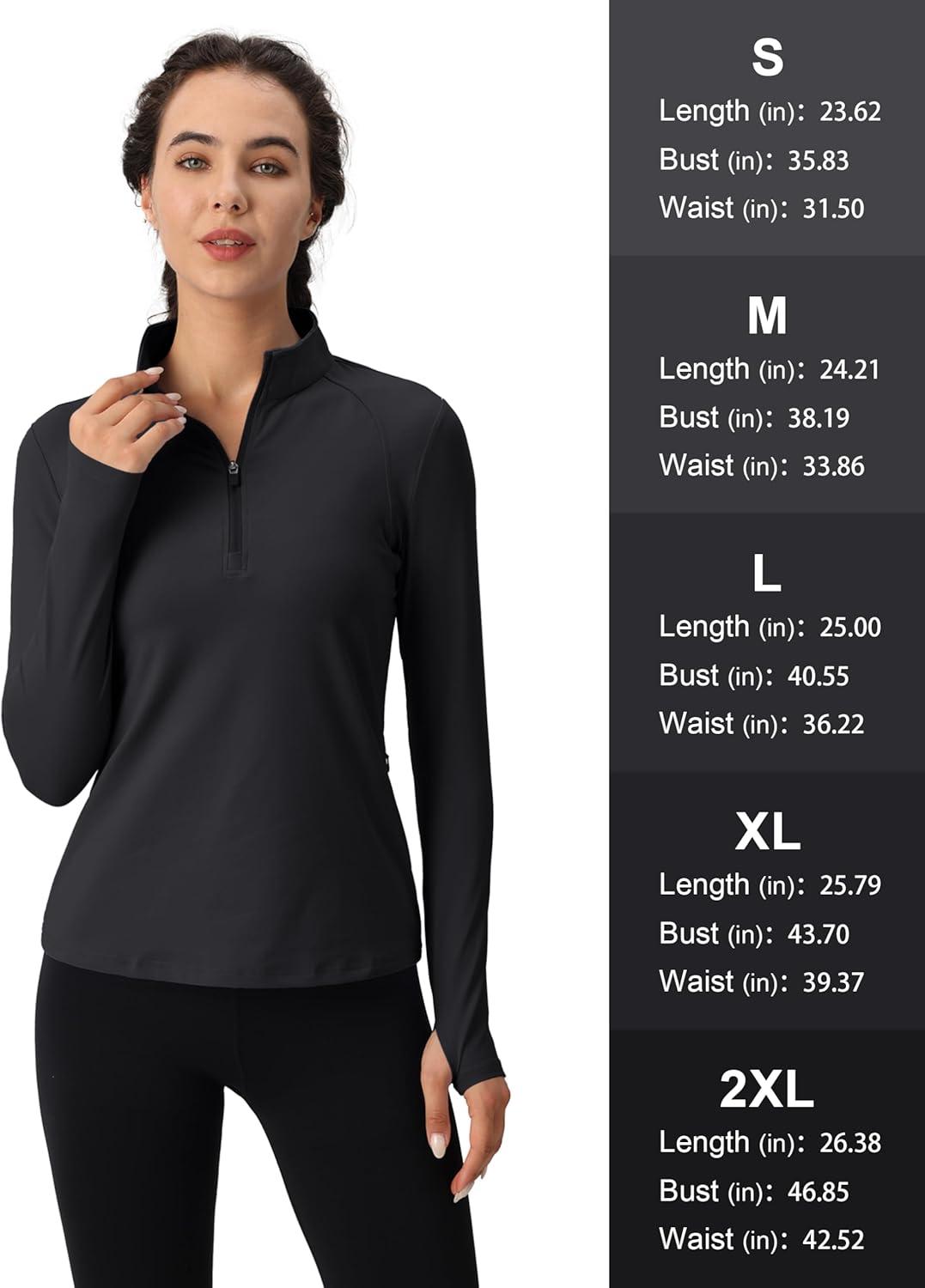 imageMAGCOMSEN Womens 14 Quarter Zip Pullover Thermal Running Shirts Long Sleeve Athletic Warm Tops with Zip PocketsBlack