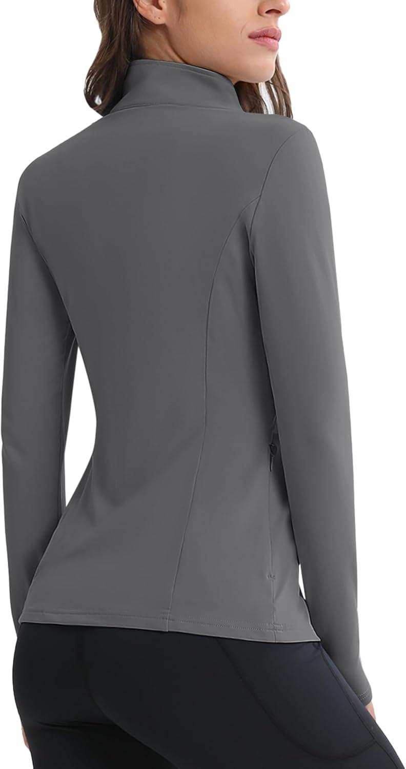 imageMAGCOMSEN Womens 14 Quarter Zip Pullover Thermal Running Shirts Long Sleeve Athletic Warm Tops with Zip PocketsDark Grey