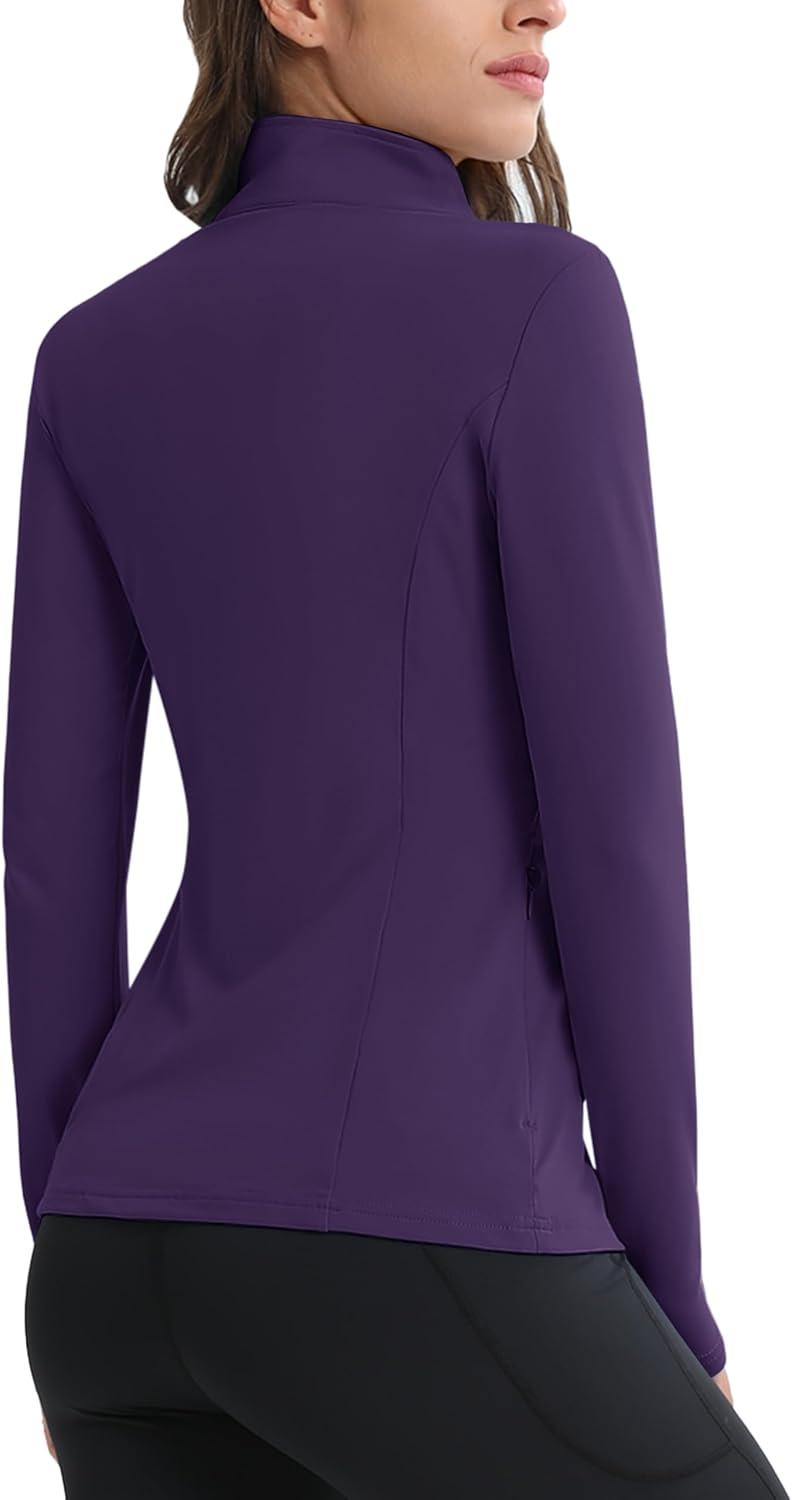 imageMAGCOMSEN Womens 14 Quarter Zip Pullover Thermal Running Shirts Long Sleeve Athletic Warm Tops with Zip PocketsDeep Purple