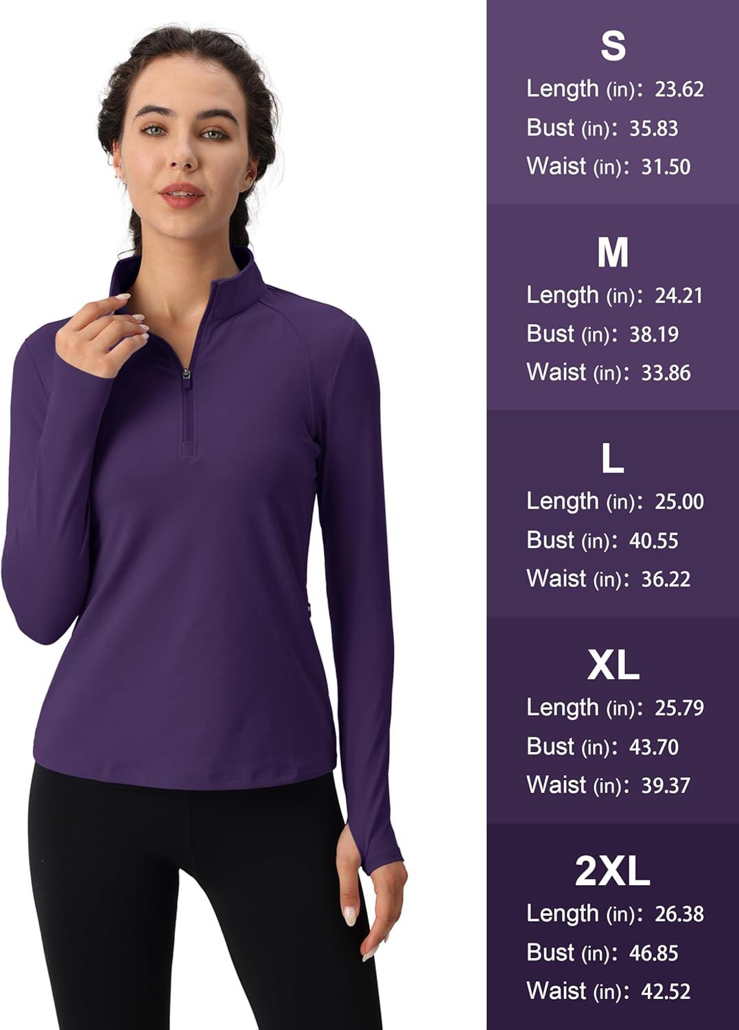 imageMAGCOMSEN Womens 14 Quarter Zip Pullover Thermal Running Shirts Long Sleeve Athletic Warm Tops with Zip PocketsDeep Purple