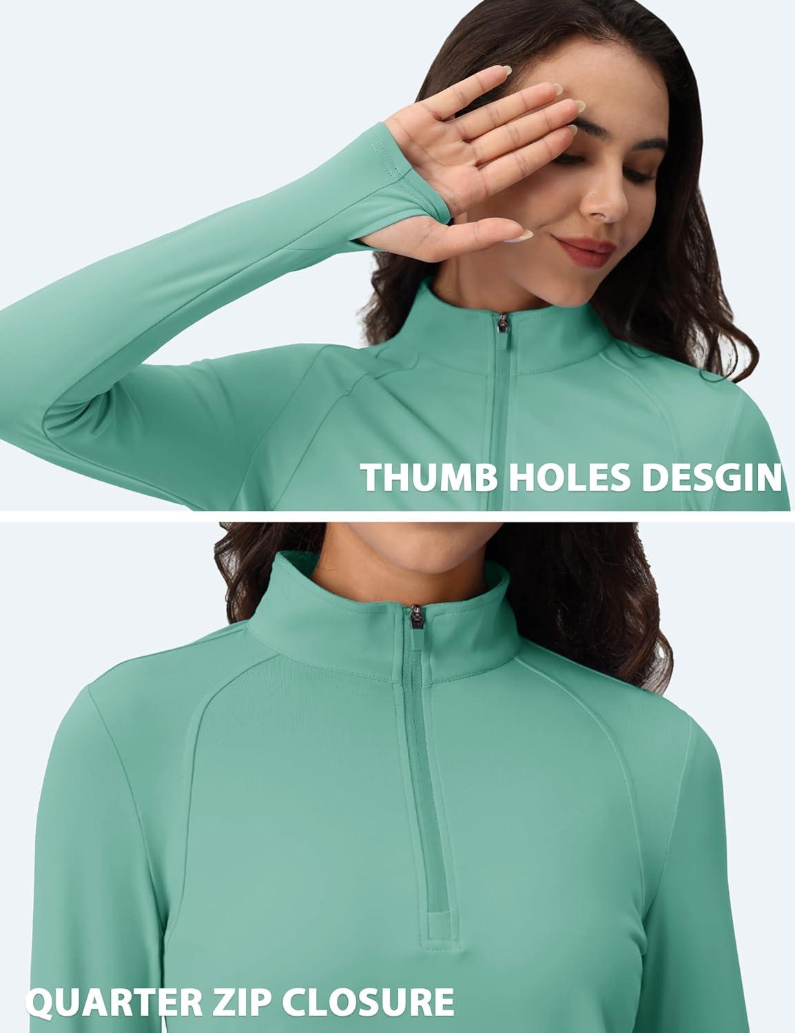 imageMAGCOMSEN Womens 14 Quarter Zip Pullover Thermal Running Shirts Long Sleeve Athletic Warm Tops with Zip PocketsGrey Green