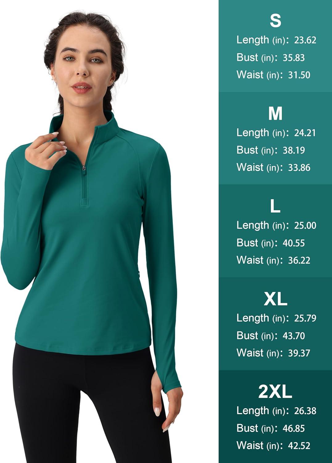 imageMAGCOMSEN Womens 14 Quarter Zip Pullover Thermal Running Shirts Long Sleeve Athletic Warm Tops with Zip PocketsJade Green