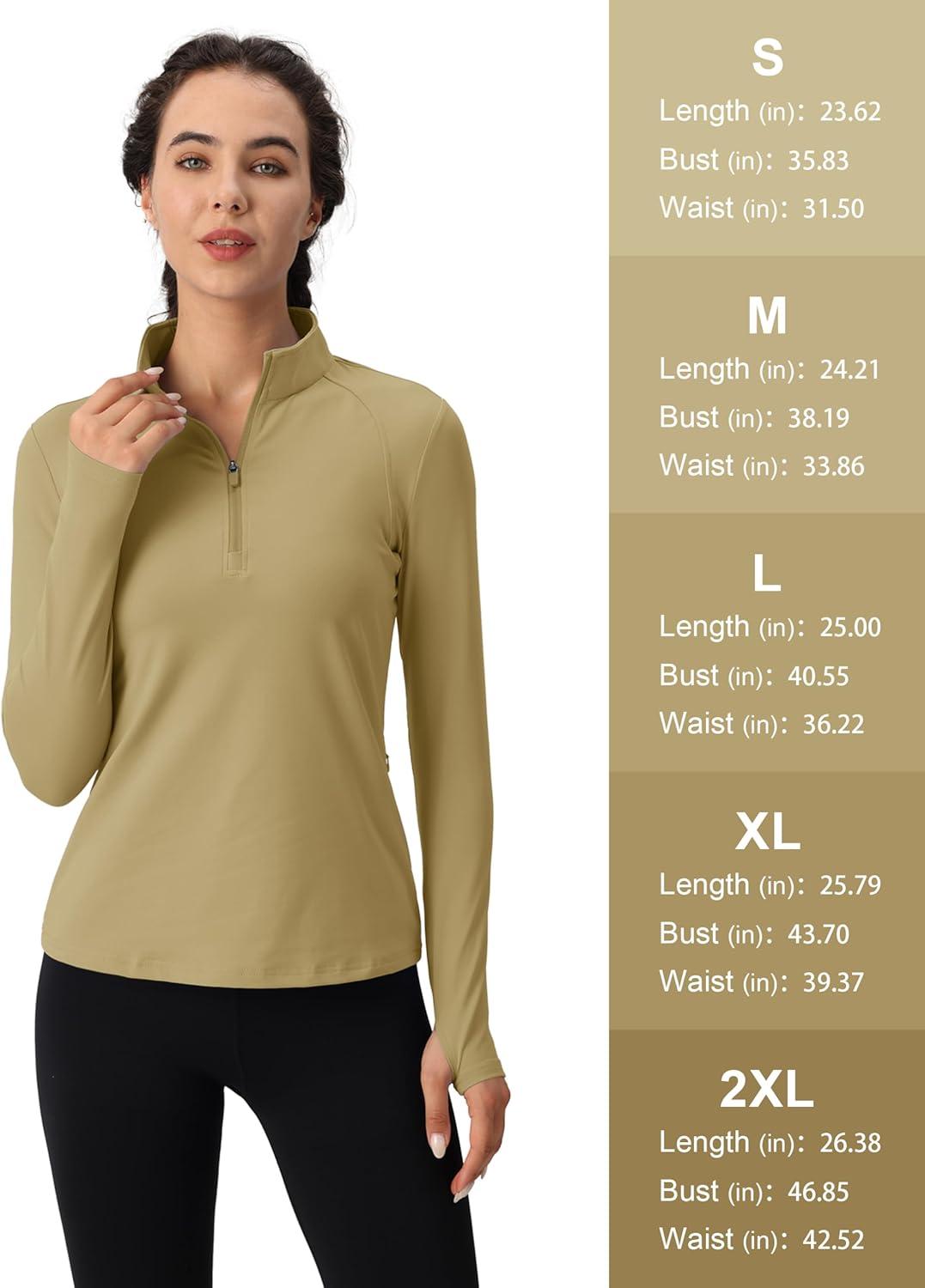 imageMAGCOMSEN Womens 14 Quarter Zip Pullover Thermal Running Shirts Long Sleeve Athletic Warm Tops with Zip PocketsKhaki