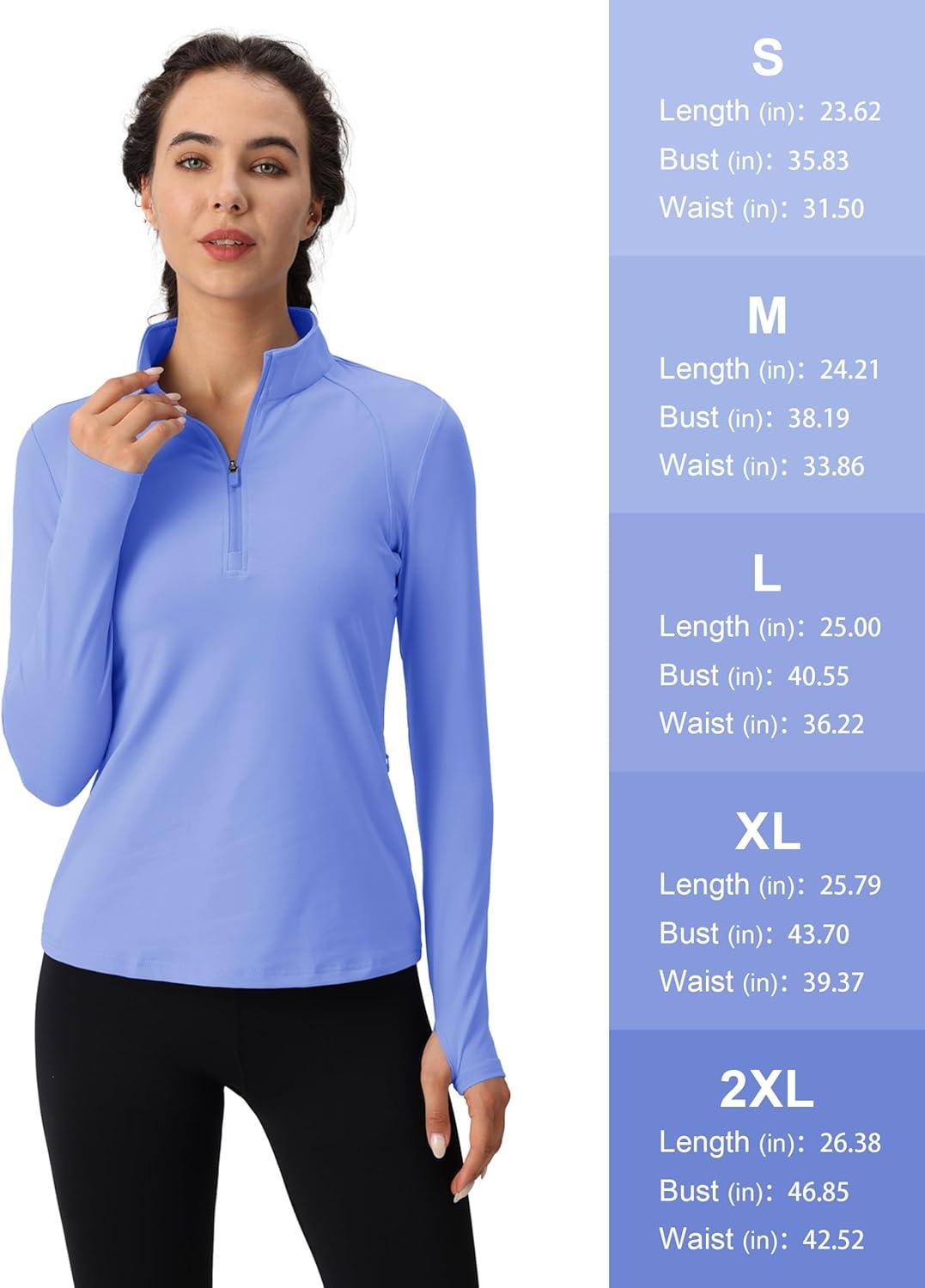 imageMAGCOMSEN Womens 14 Quarter Zip Pullover Thermal Running Shirts Long Sleeve Athletic Warm Tops with Zip PocketsLight Blue