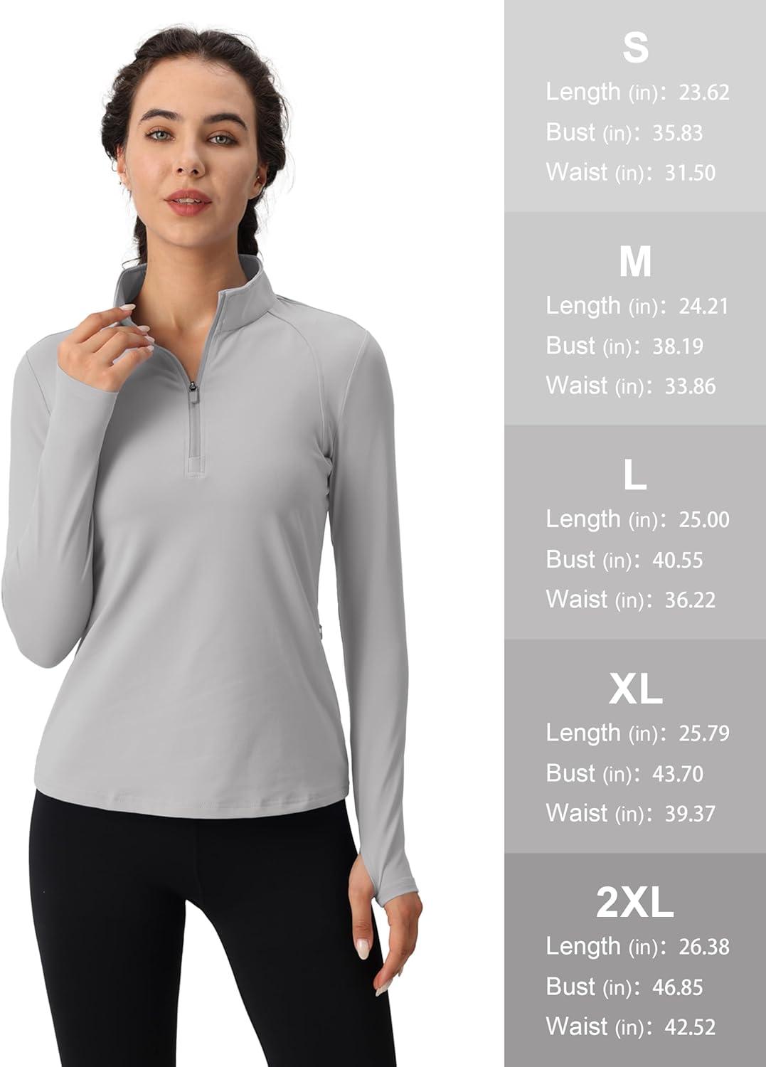 imageMAGCOMSEN Womens 14 Quarter Zip Pullover Thermal Running Shirts Long Sleeve Athletic Warm Tops with Zip PocketsLight Grey