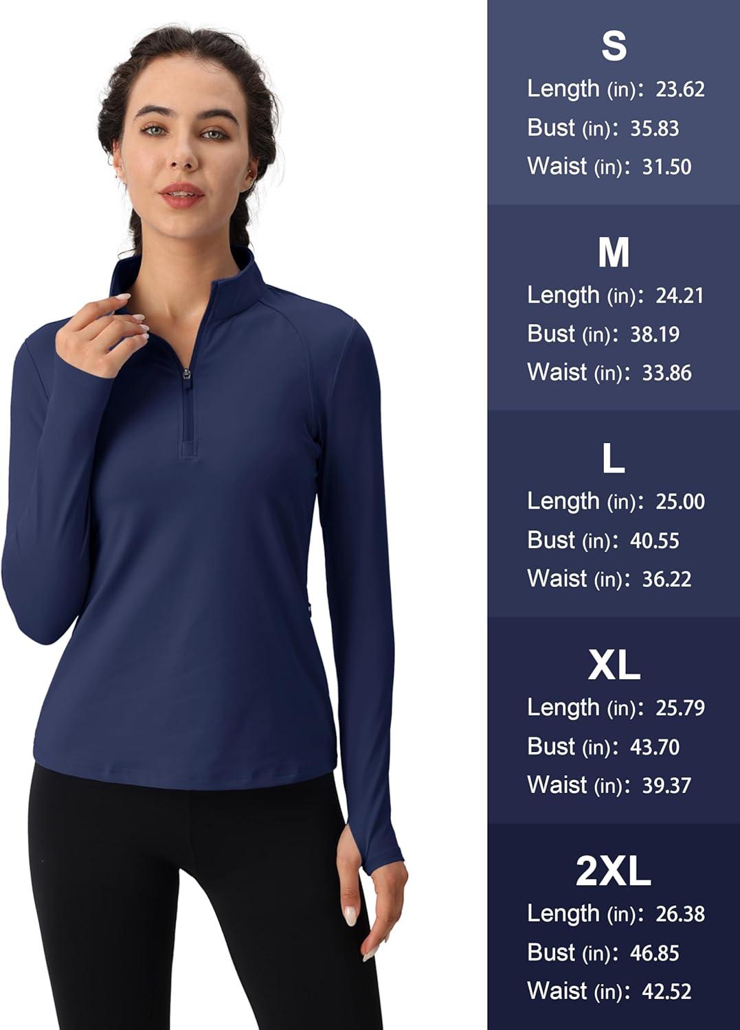 imageMAGCOMSEN Womens 14 Quarter Zip Pullover Thermal Running Shirts Long Sleeve Athletic Warm Tops with Zip PocketsNavy