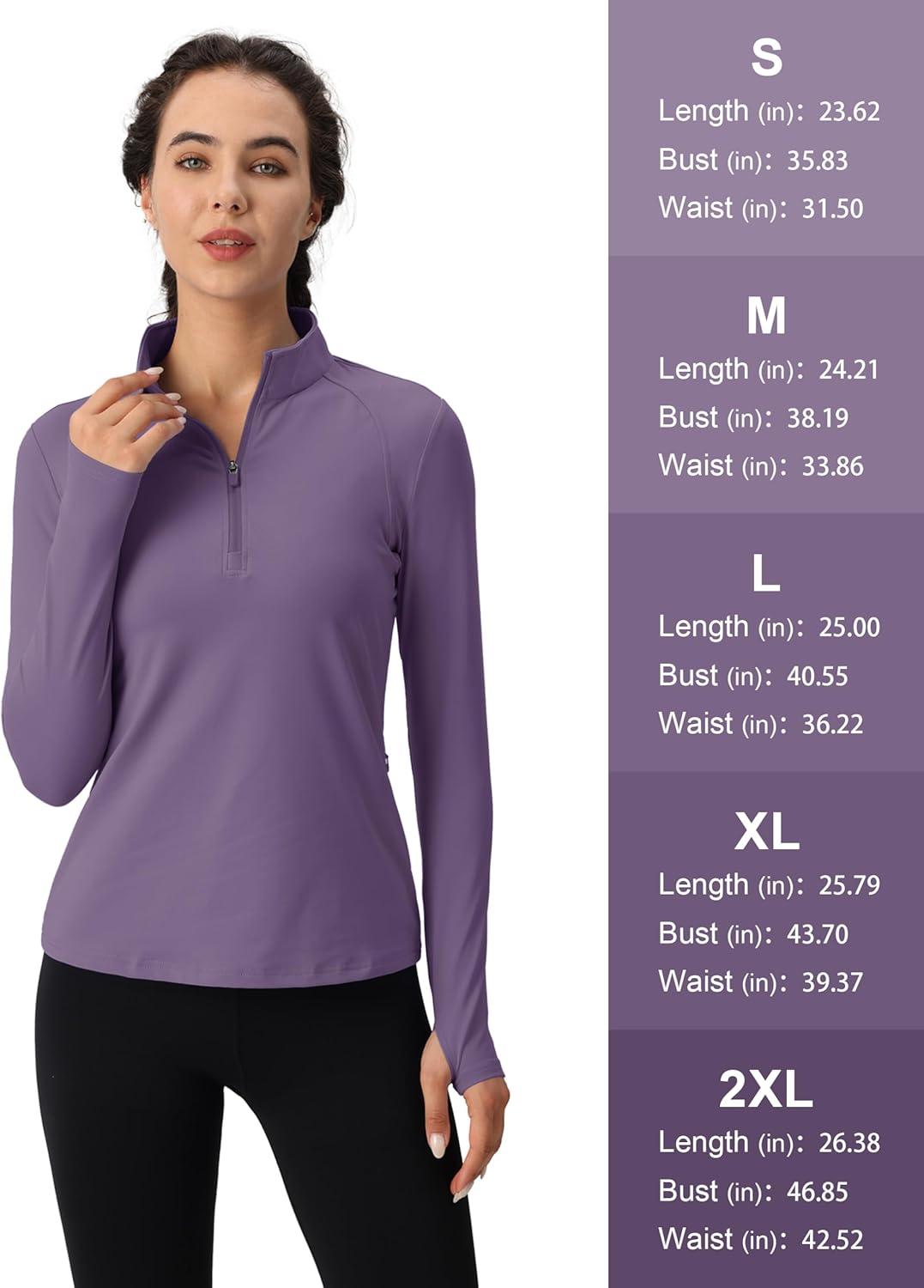 imageMAGCOMSEN Womens 14 Quarter Zip Pullover Thermal Running Shirts Long Sleeve Athletic Warm Tops with Zip PocketsPurple