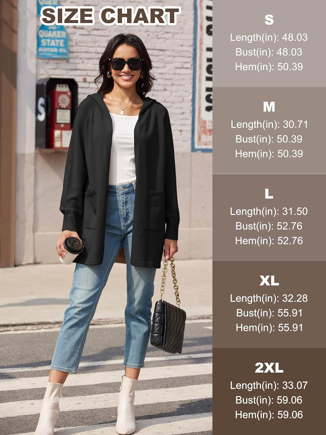 imageMAGCOMSEN Womens Cardigan Open Front Knit Hoodie Sweater Coatigan Jacket 2024 Casual Fall Trendy Coats with PocketsBlack