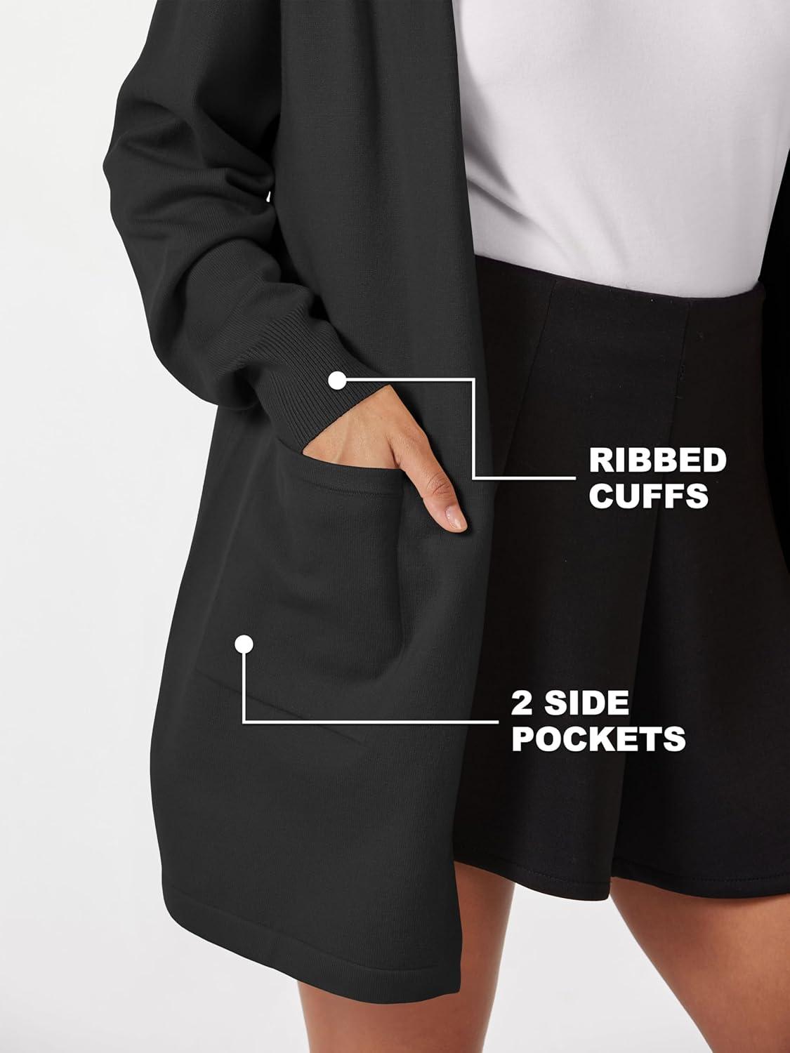 imageMAGCOMSEN Womens Cardigan Open Front Knit Hoodie Sweater Coatigan Jacket 2024 Casual Fall Trendy Coats with PocketsBlack