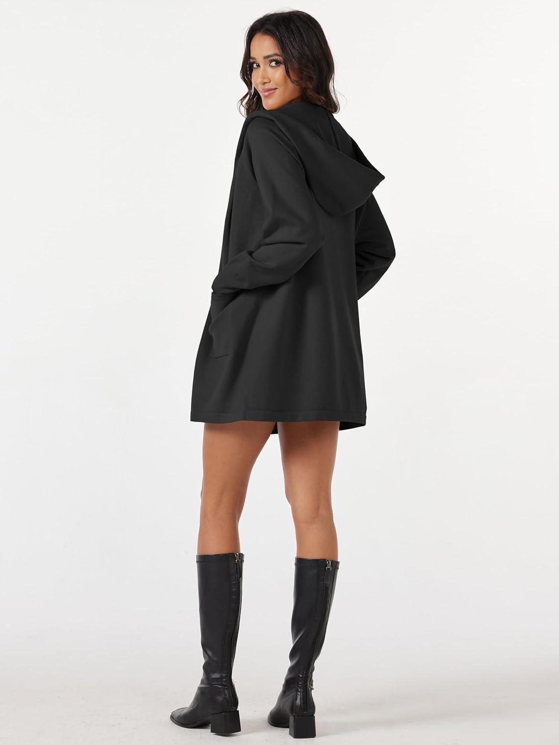 imageMAGCOMSEN Womens Cardigan Open Front Knit Hoodie Sweater Coatigan Jacket 2024 Casual Fall Trendy Coats with PocketsBlack