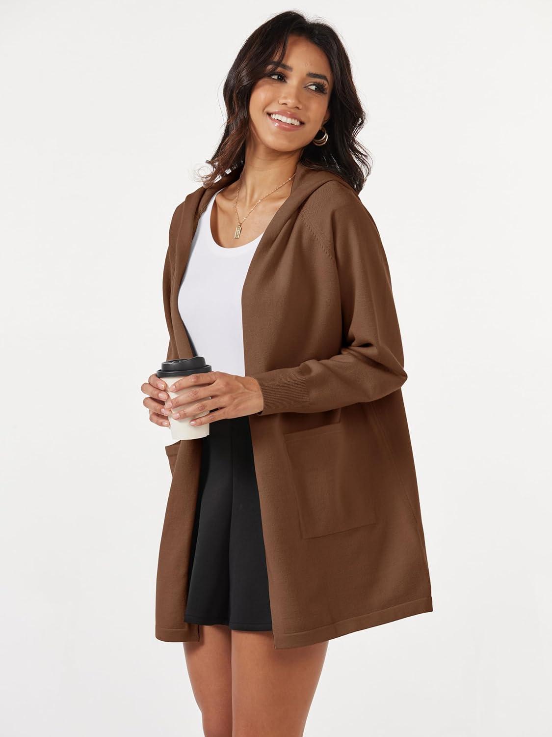 imageMAGCOMSEN Womens Cardigan Open Front Knit Hoodie Sweater Coatigan Jacket 2024 Casual Fall Trendy Coats with PocketsBrown