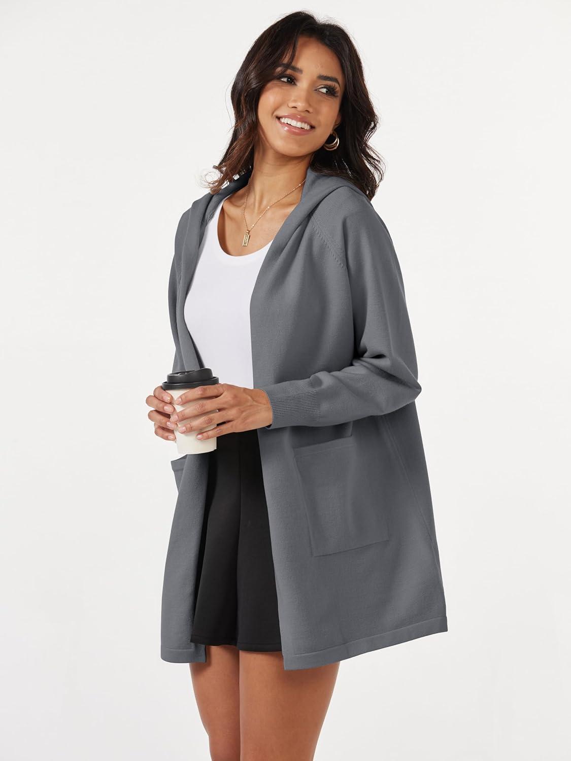 imageMAGCOMSEN Womens Cardigan Open Front Knit Hoodie Sweater Coatigan Jacket 2024 Casual Fall Trendy Coats with PocketsDark Gray