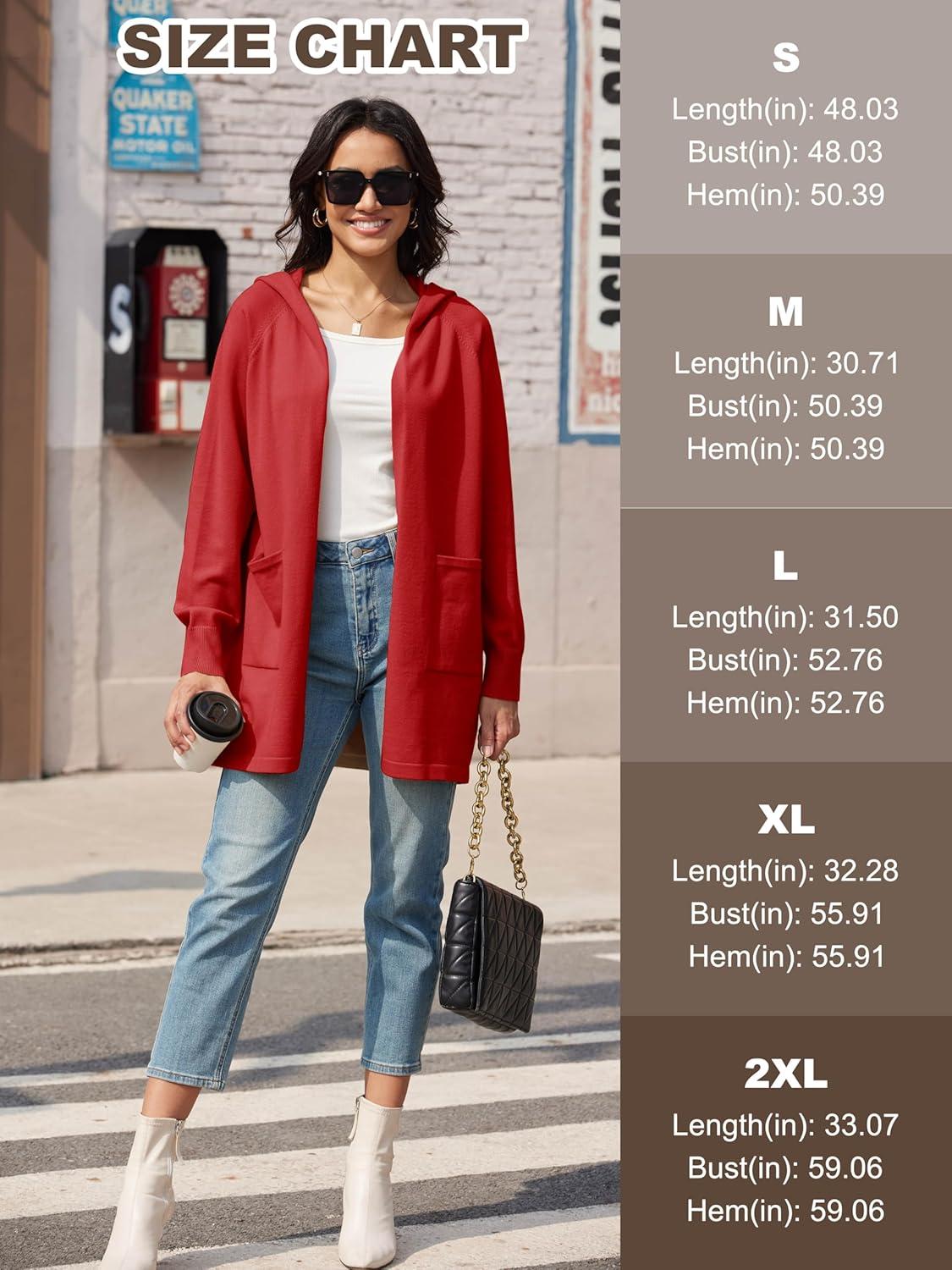 imageMAGCOMSEN Womens Cardigan Open Front Knit Hoodie Sweater Coatigan Jacket 2024 Casual Fall Trendy Coats with PocketsTomato Red