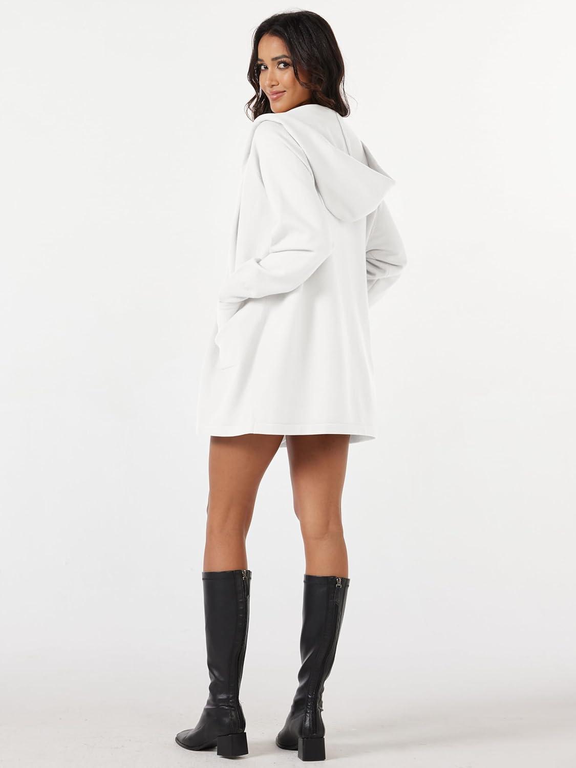 imageMAGCOMSEN Womens Cardigan Open Front Knit Hoodie Sweater Coatigan Jacket 2024 Casual Fall Trendy Coats with PocketsWhite