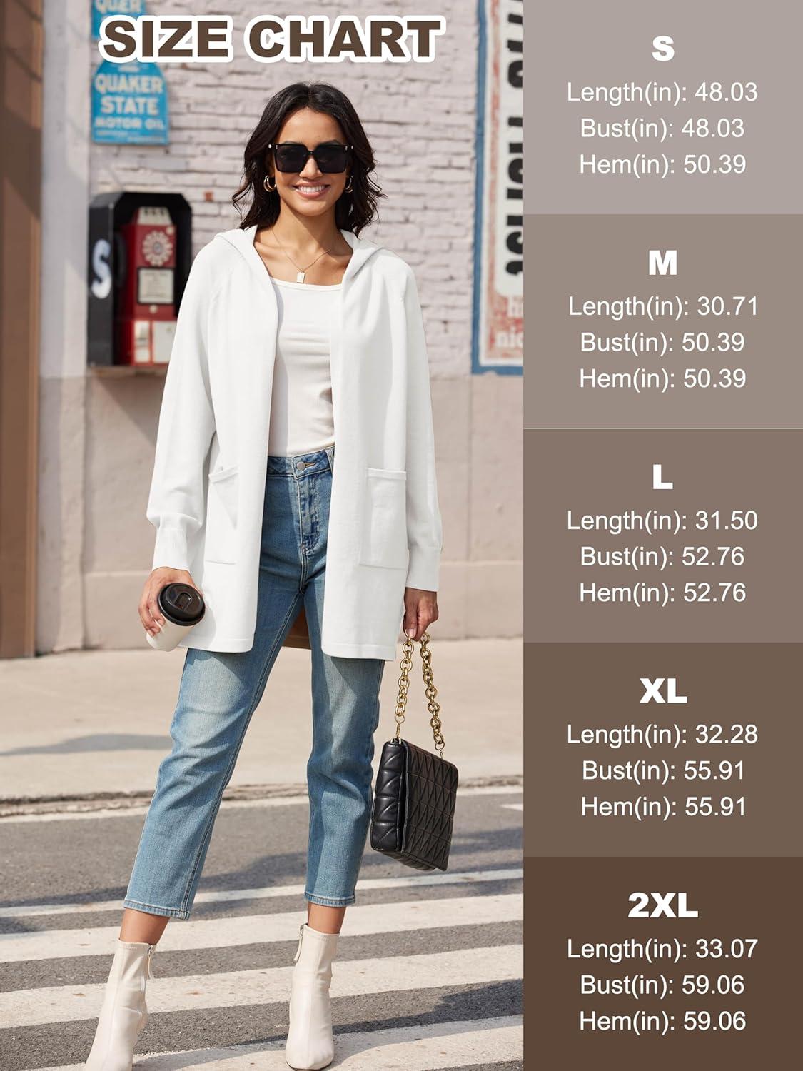 imageMAGCOMSEN Womens Cardigan Open Front Knit Hoodie Sweater Coatigan Jacket 2024 Casual Fall Trendy Coats with PocketsWhite