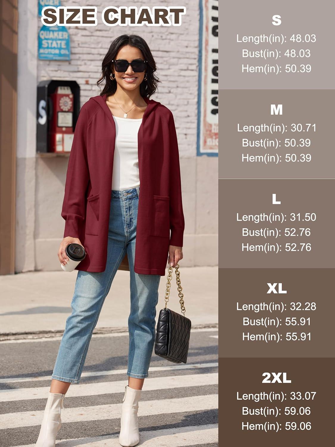 imageMAGCOMSEN Womens Cardigan Open Front Knit Hoodie Sweater Coatigan Jacket 2024 Casual Fall Trendy Coats with PocketsWine Red
