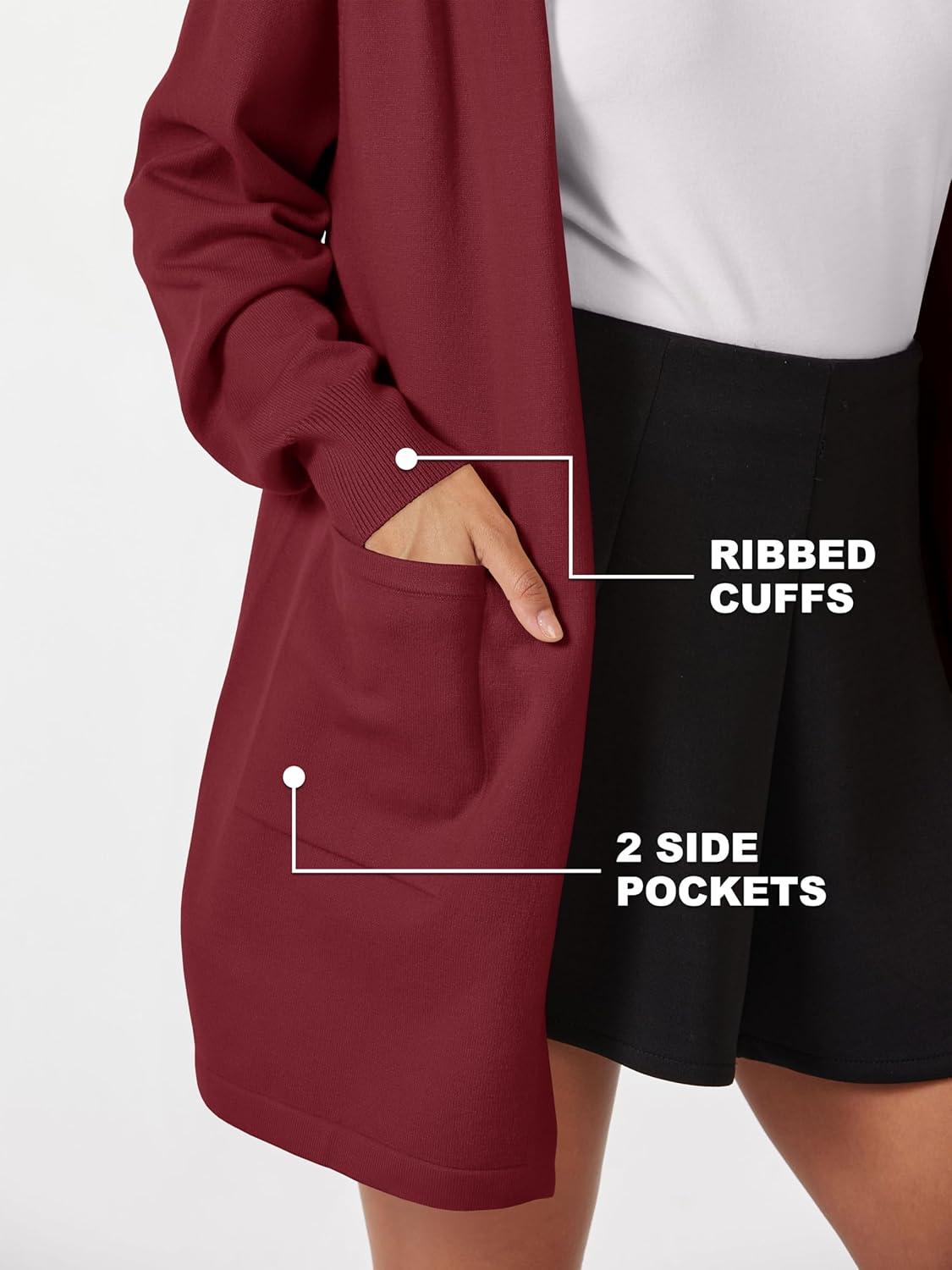 imageMAGCOMSEN Womens Cardigan Open Front Knit Hoodie Sweater Coatigan Jacket 2024 Casual Fall Trendy Coats with PocketsWine Red