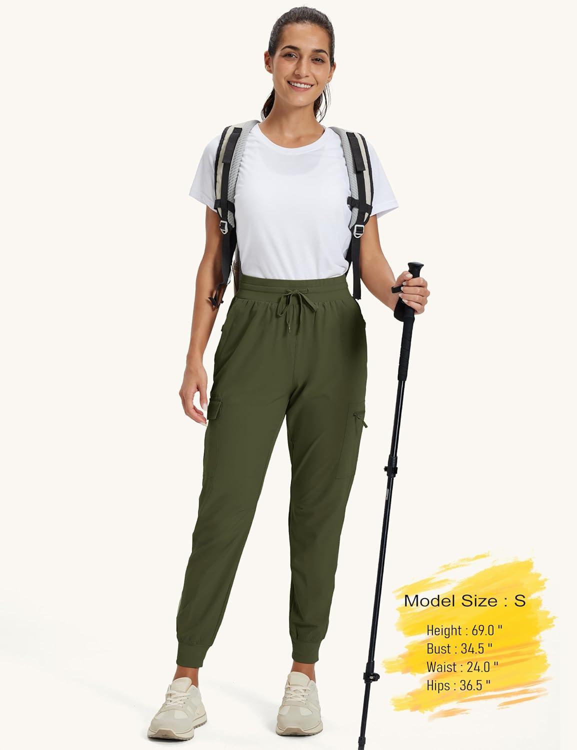 imageMAGCOMSEN Womens Cargo Joggers Lightweight Quick Dry Hiking Pants UPF 50 Athletic Workout Travel Joggers Zipper PocketsArmy Green