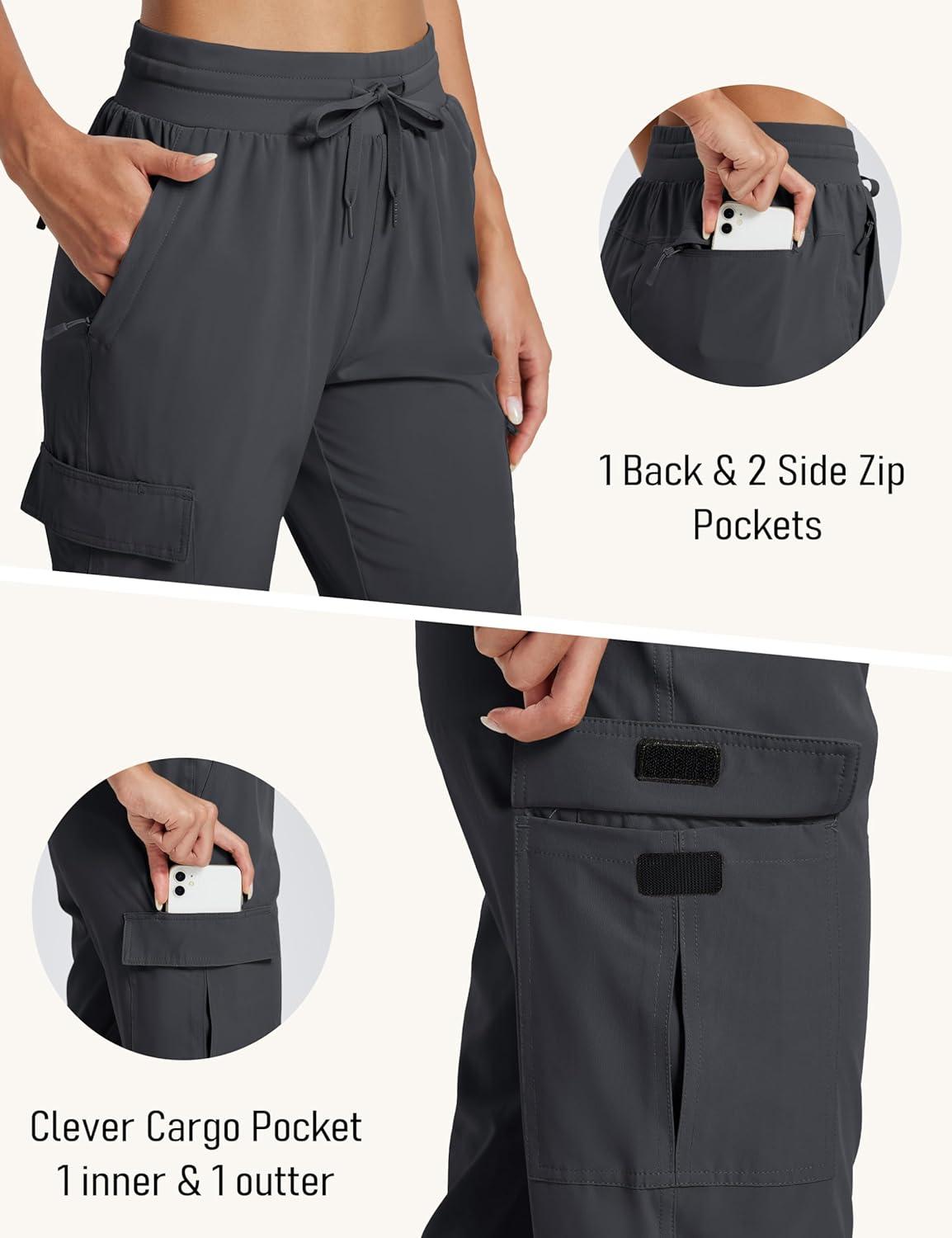 imageMAGCOMSEN Womens Cargo Joggers Lightweight Quick Dry Hiking Pants UPF 50 Athletic Workout Travel Joggers Zipper PocketsDark Gray