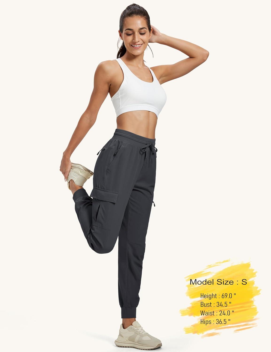 imageMAGCOMSEN Womens Cargo Joggers Lightweight Quick Dry Hiking Pants UPF 50 Athletic Workout Travel Joggers Zipper PocketsDark Gray