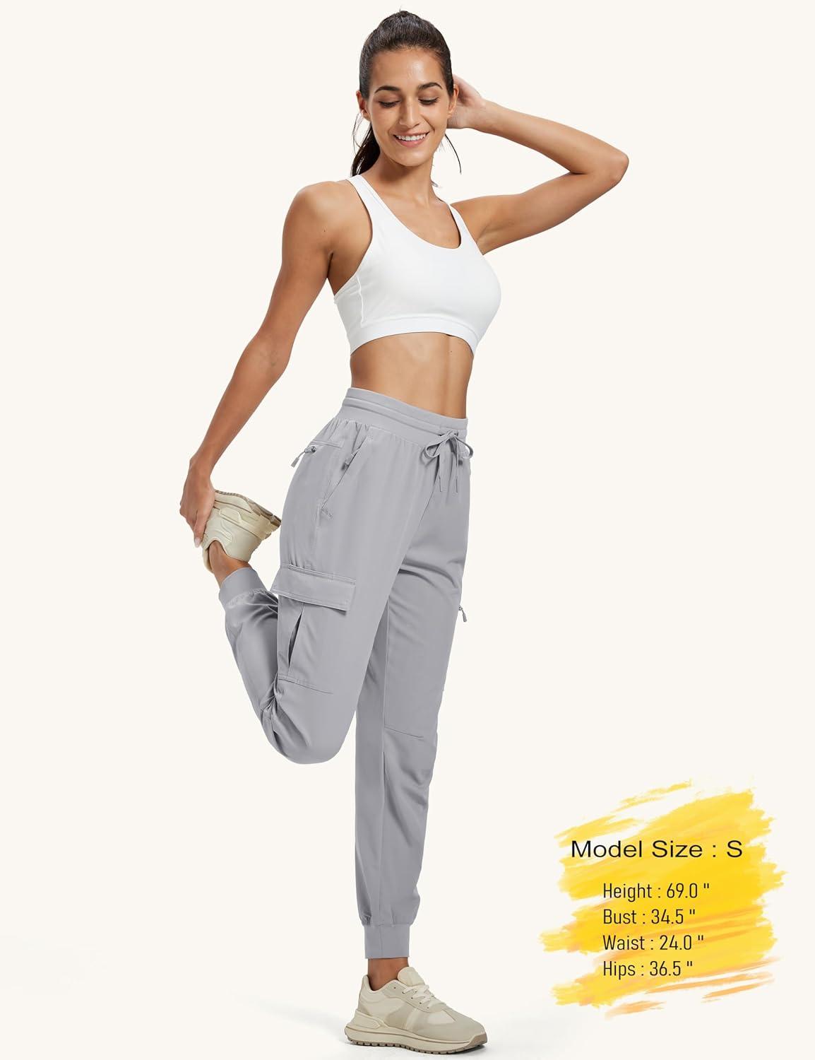 imageMAGCOMSEN Womens Cargo Joggers Lightweight Quick Dry Hiking Pants UPF 50 Athletic Workout Travel Joggers Zipper PocketsLight Gray