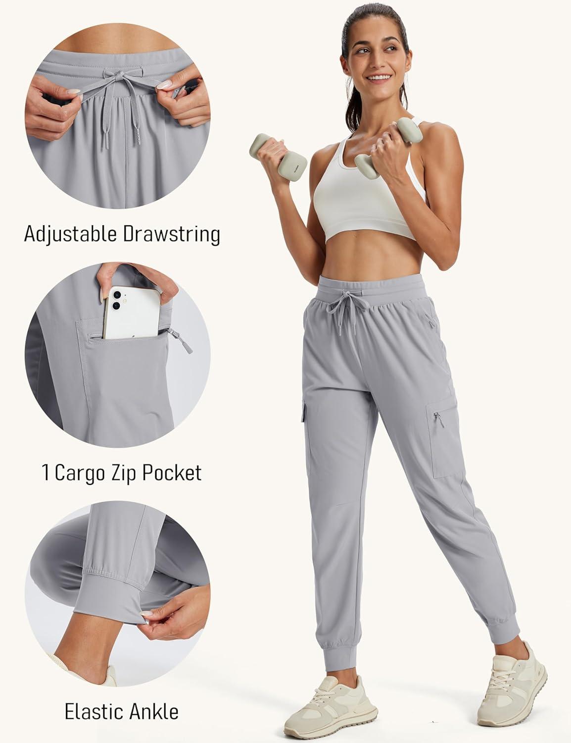 imageMAGCOMSEN Womens Cargo Joggers Lightweight Quick Dry Hiking Pants UPF 50 Athletic Workout Travel Joggers Zipper PocketsLight Gray