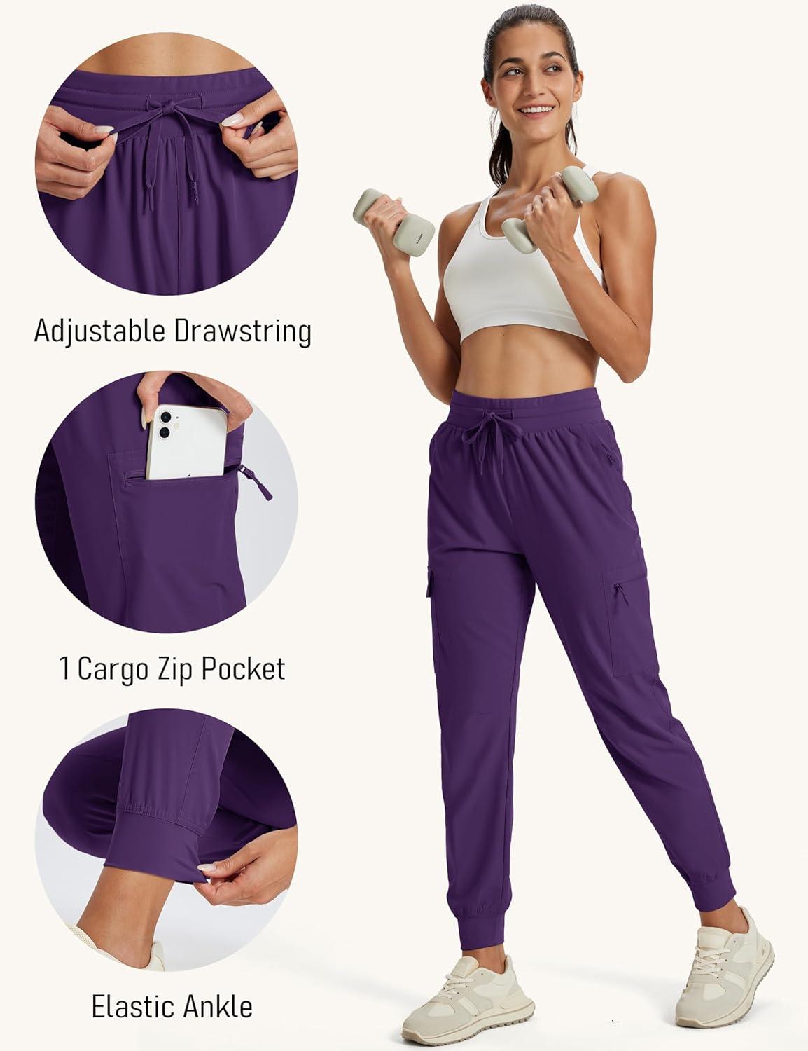 imageMAGCOMSEN Womens Cargo Joggers Lightweight Quick Dry Hiking Pants UPF 50 Athletic Workout Travel Joggers Zipper PocketsPurplishred