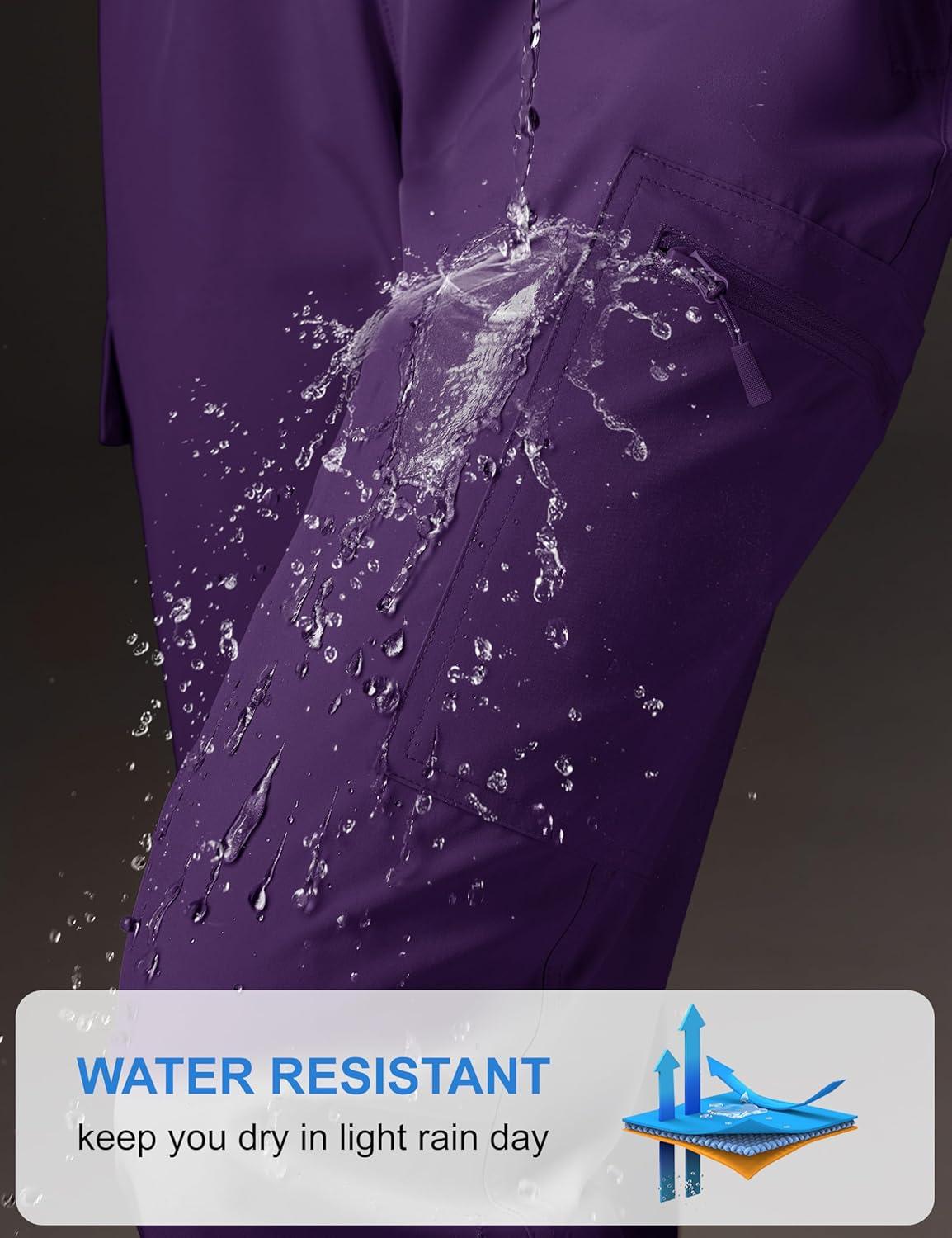 imageMAGCOMSEN Womens Cargo Joggers Lightweight Quick Dry Hiking Pants UPF 50 Athletic Workout Travel Joggers Zipper PocketsPurplishred