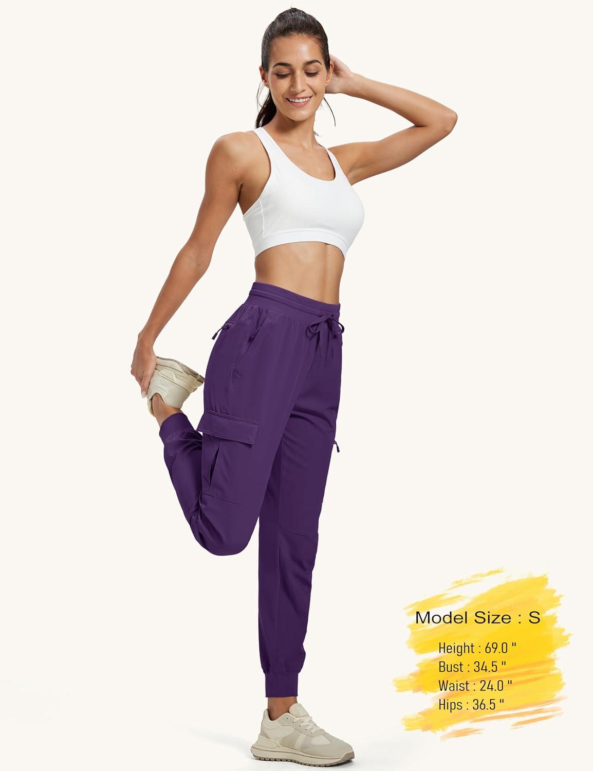 imageMAGCOMSEN Womens Cargo Joggers Lightweight Quick Dry Hiking Pants UPF 50 Athletic Workout Travel Joggers Zipper PocketsPurplishred