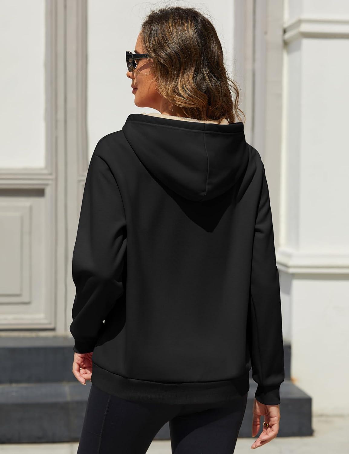 imageMAGCOMSEN Womens Fleece Hoodie Pullover Warm Long Sleeve Shirts Hooded Sweatshirt with Pockets Casual Loose FitBlack