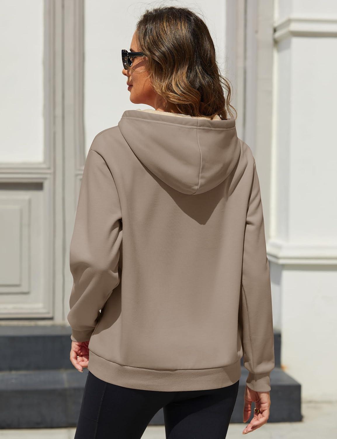 imageMAGCOMSEN Womens Fleece Hoodie Pullover Warm Long Sleeve Shirts Hooded Sweatshirt with Pockets Casual Loose FitCoffee Grey