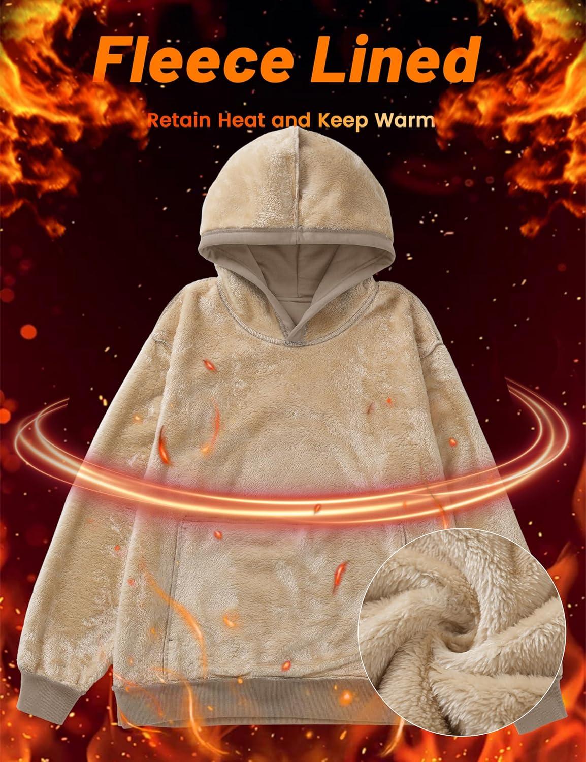 imageMAGCOMSEN Womens Fleece Hoodie Pullover Warm Long Sleeve Shirts Hooded Sweatshirt with Pockets Casual Loose FitCoffee Grey