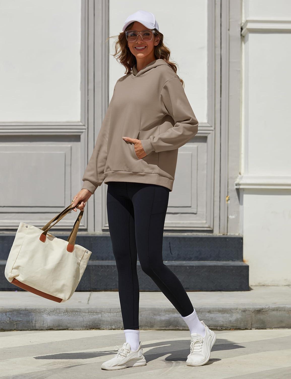 imageMAGCOMSEN Womens Fleece Hoodie Pullover Warm Long Sleeve Shirts Hooded Sweatshirt with Pockets Casual Loose FitCoffee Grey