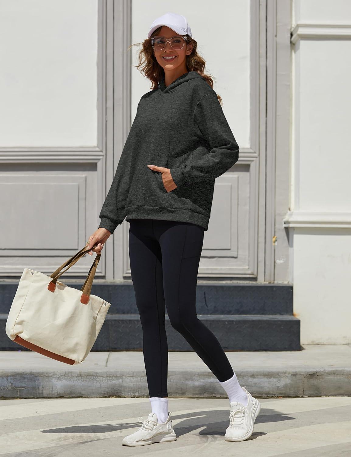 imageMAGCOMSEN Womens Fleece Hoodie Pullover Warm Long Sleeve Shirts Hooded Sweatshirt with Pockets Casual Loose FitGray