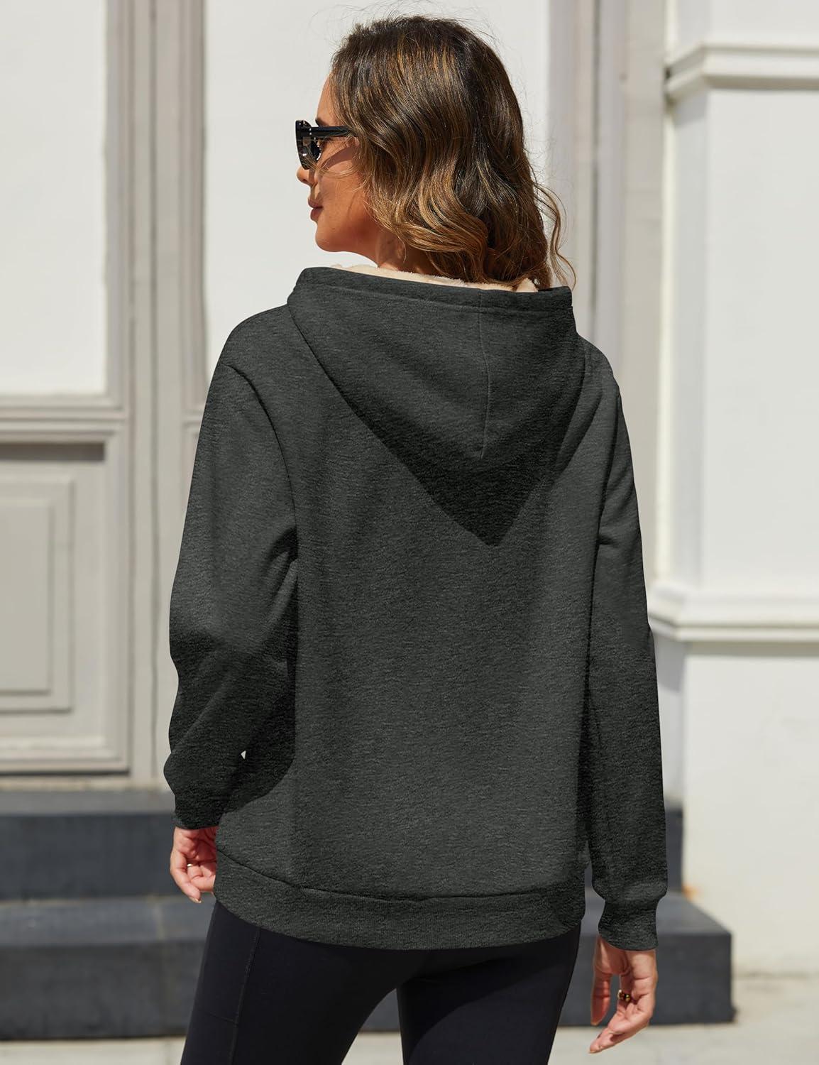 imageMAGCOMSEN Womens Fleece Hoodie Pullover Warm Long Sleeve Shirts Hooded Sweatshirt with Pockets Casual Loose FitGray