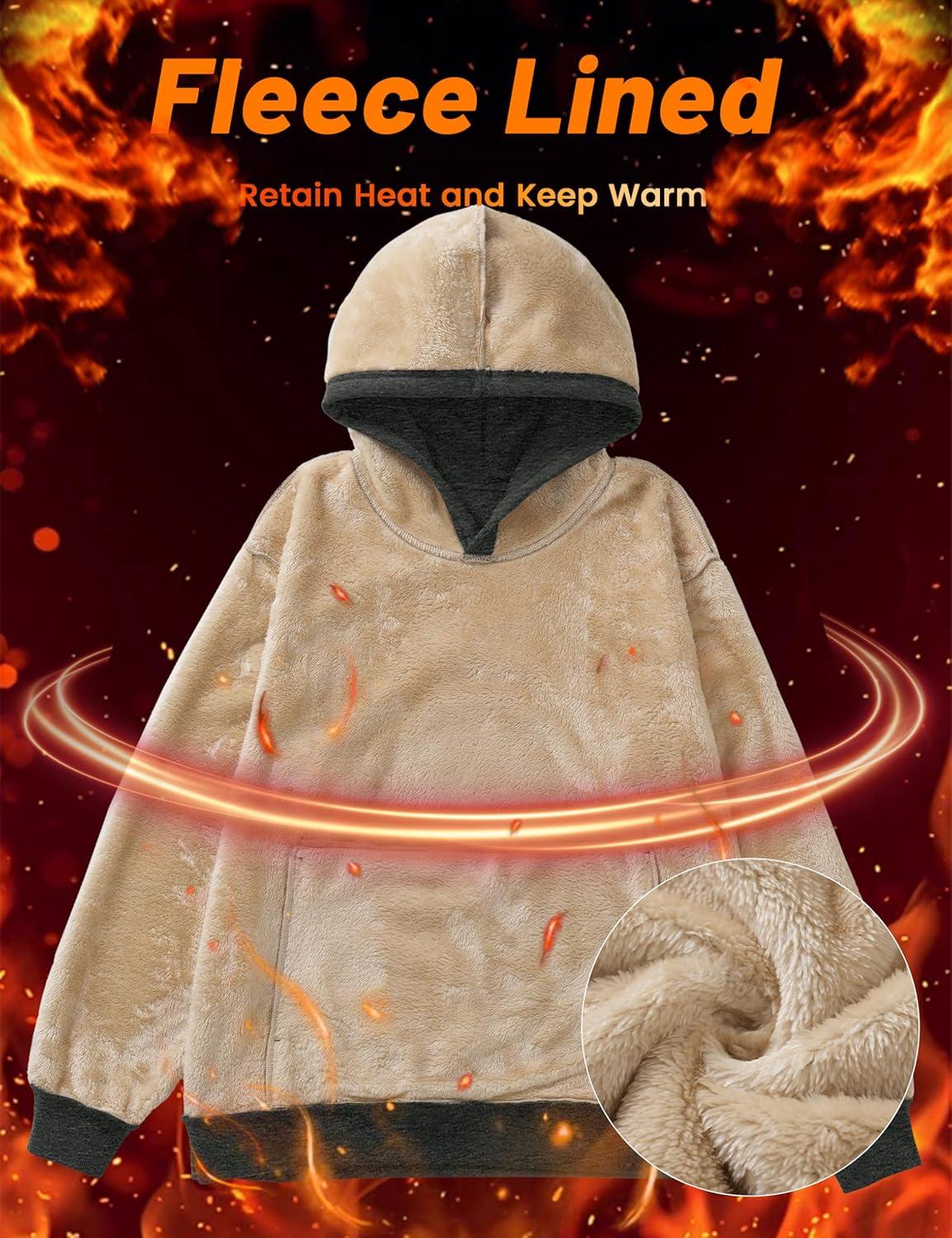 imageMAGCOMSEN Womens Fleece Hoodie Pullover Warm Long Sleeve Shirts Hooded Sweatshirt with Pockets Casual Loose FitGray