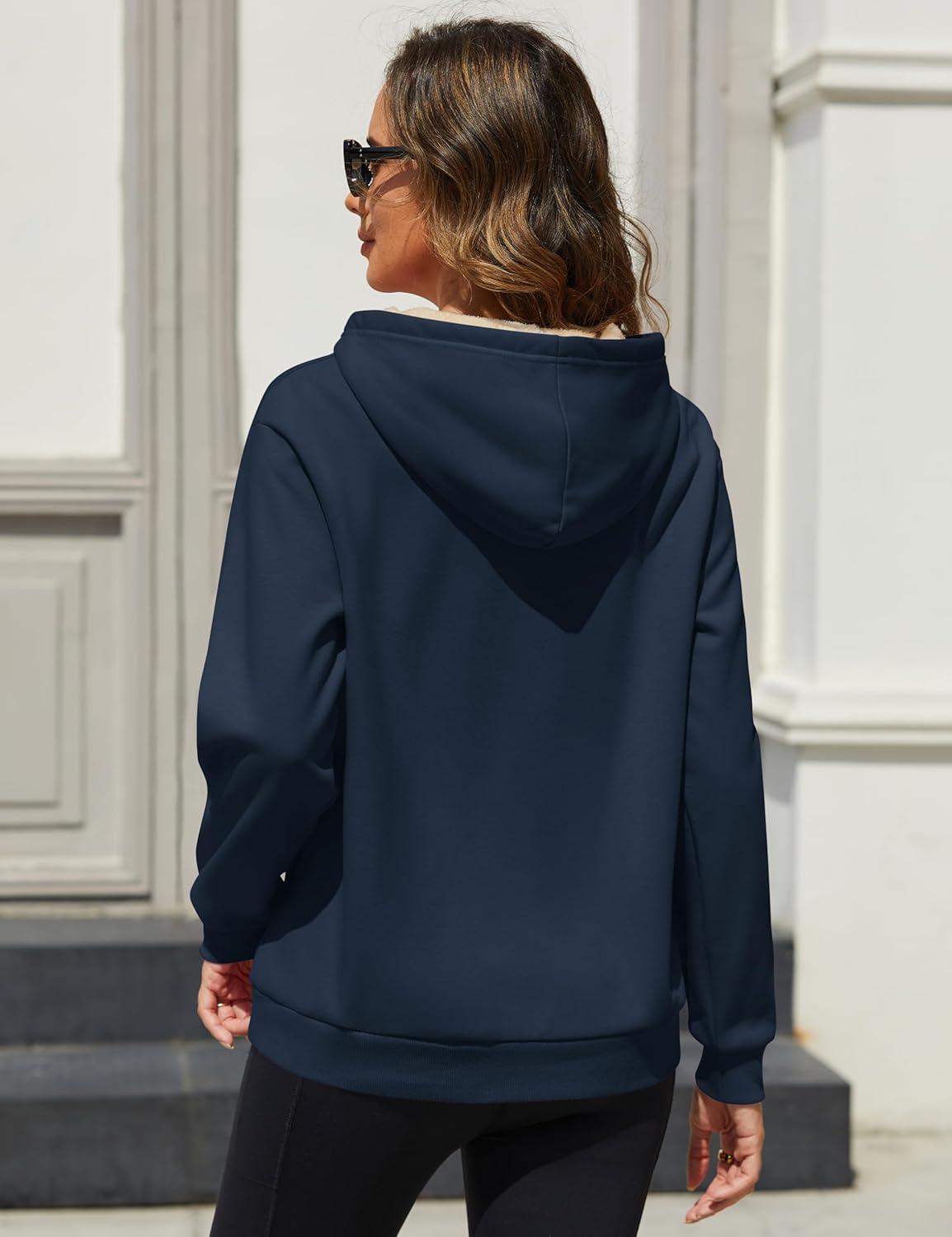 imageMAGCOMSEN Womens Fleece Hoodie Pullover Warm Long Sleeve Shirts Hooded Sweatshirt with Pockets Casual Loose FitNavy