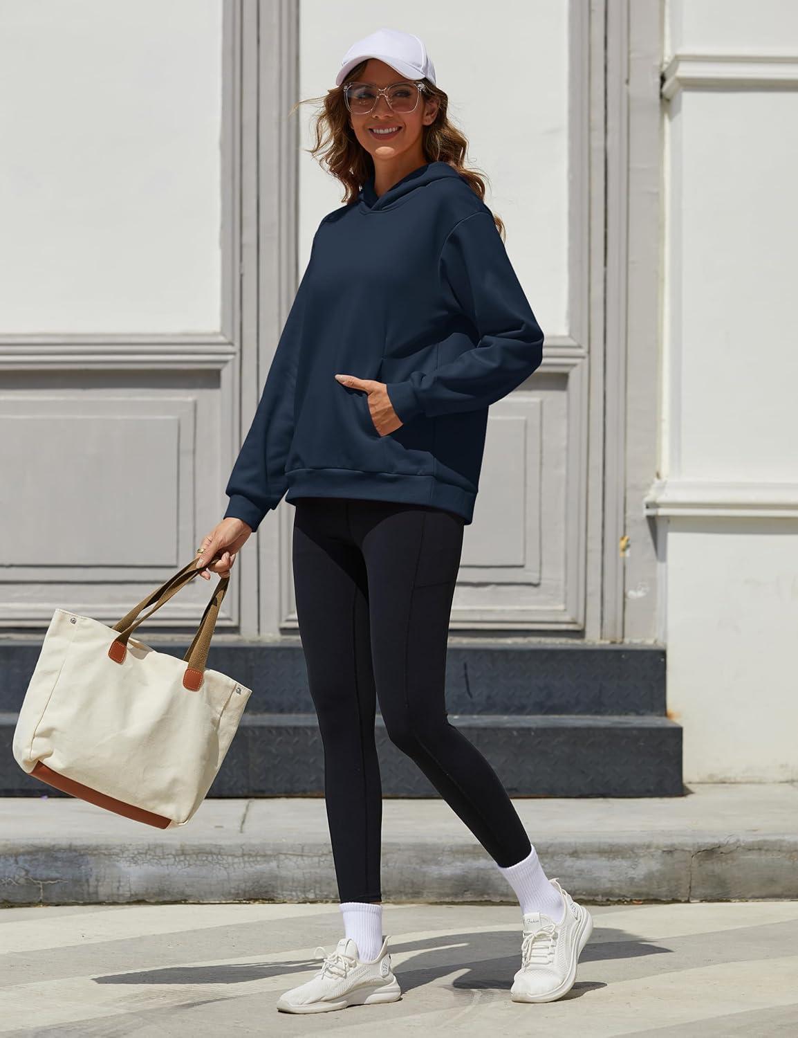 imageMAGCOMSEN Womens Fleece Hoodie Pullover Warm Long Sleeve Shirts Hooded Sweatshirt with Pockets Casual Loose FitNavy