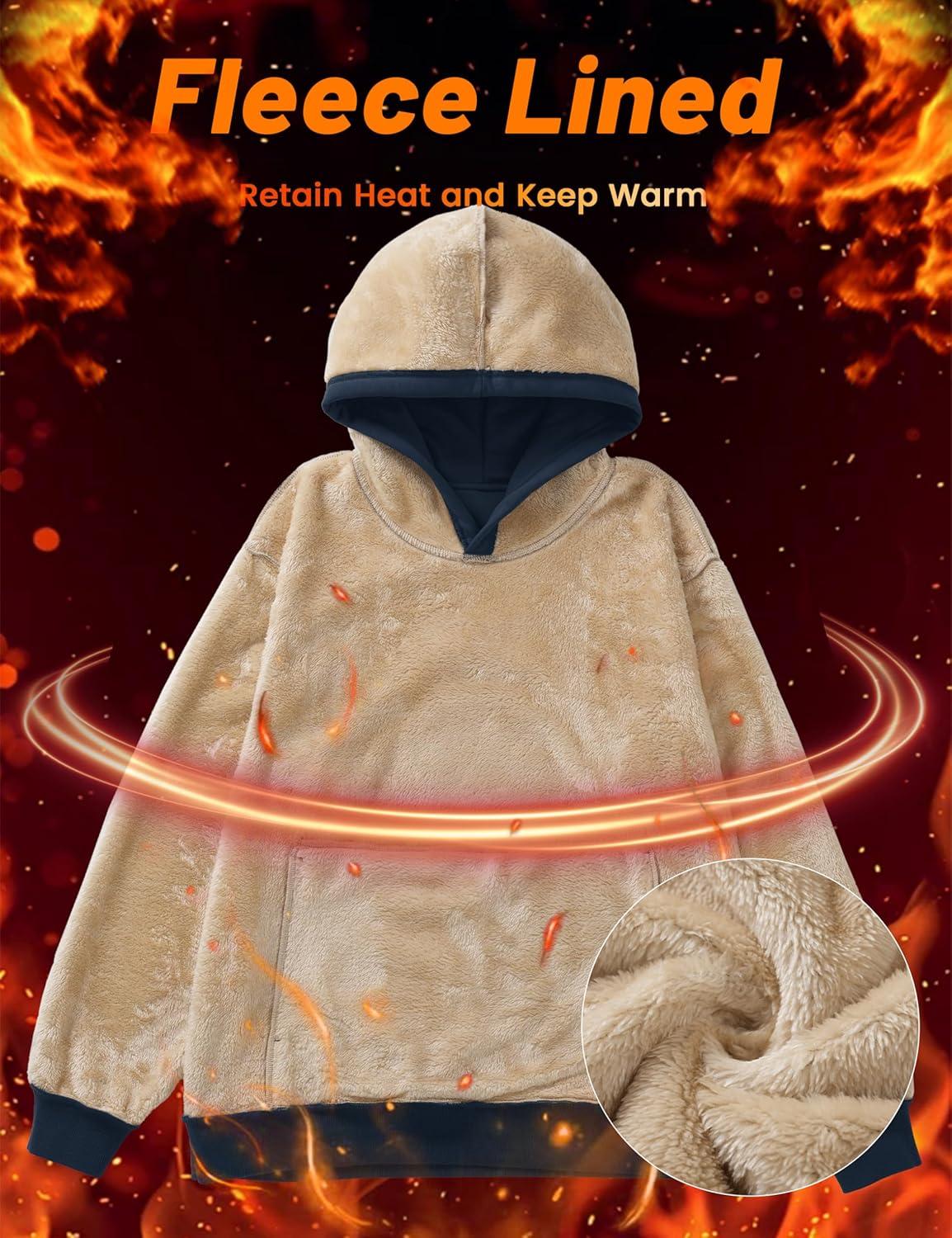 imageMAGCOMSEN Womens Fleece Hoodie Pullover Warm Long Sleeve Shirts Hooded Sweatshirt with Pockets Casual Loose FitNavy