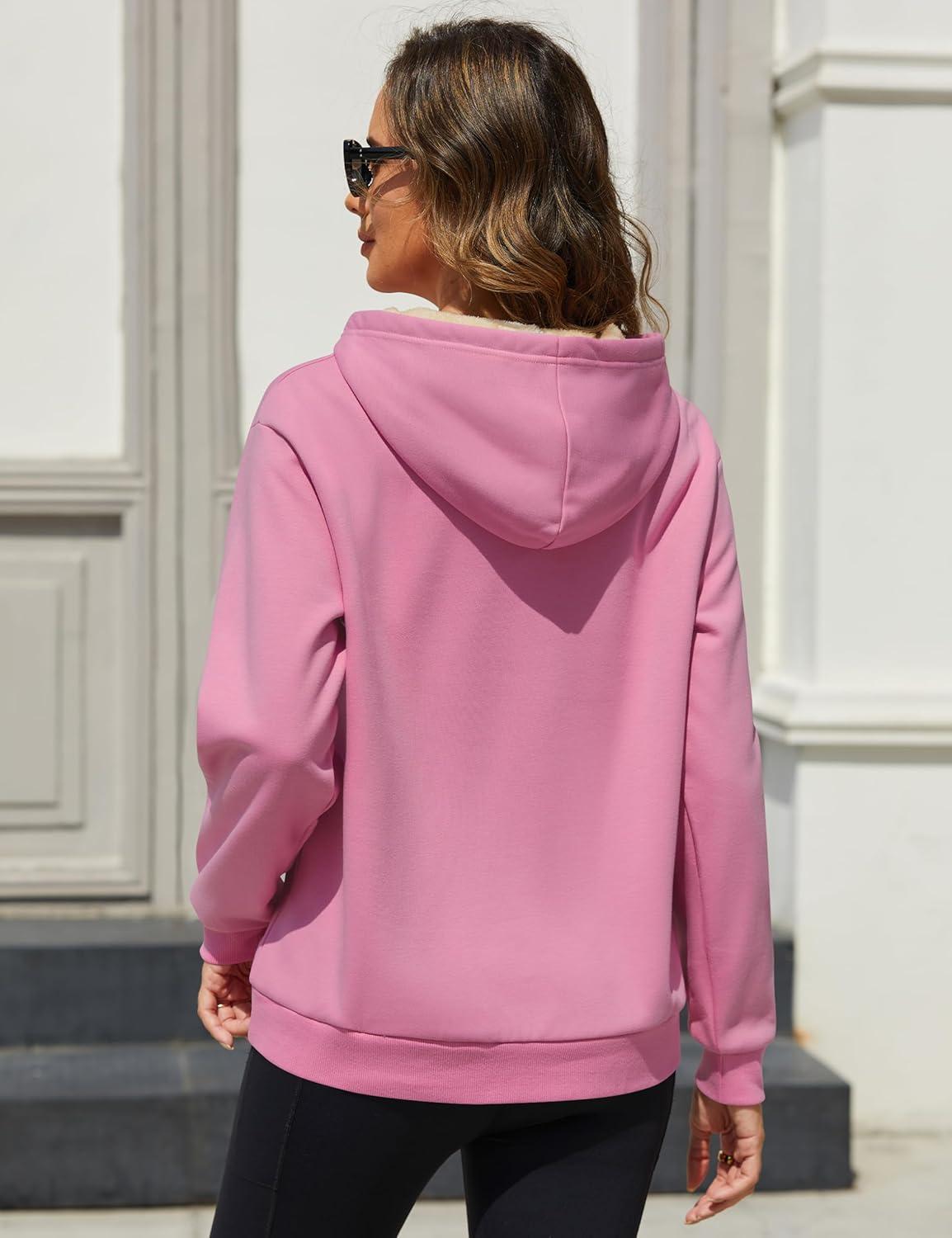 imageMAGCOMSEN Womens Fleece Hoodie Pullover Warm Long Sleeve Shirts Hooded Sweatshirt with Pockets Casual Loose FitPink