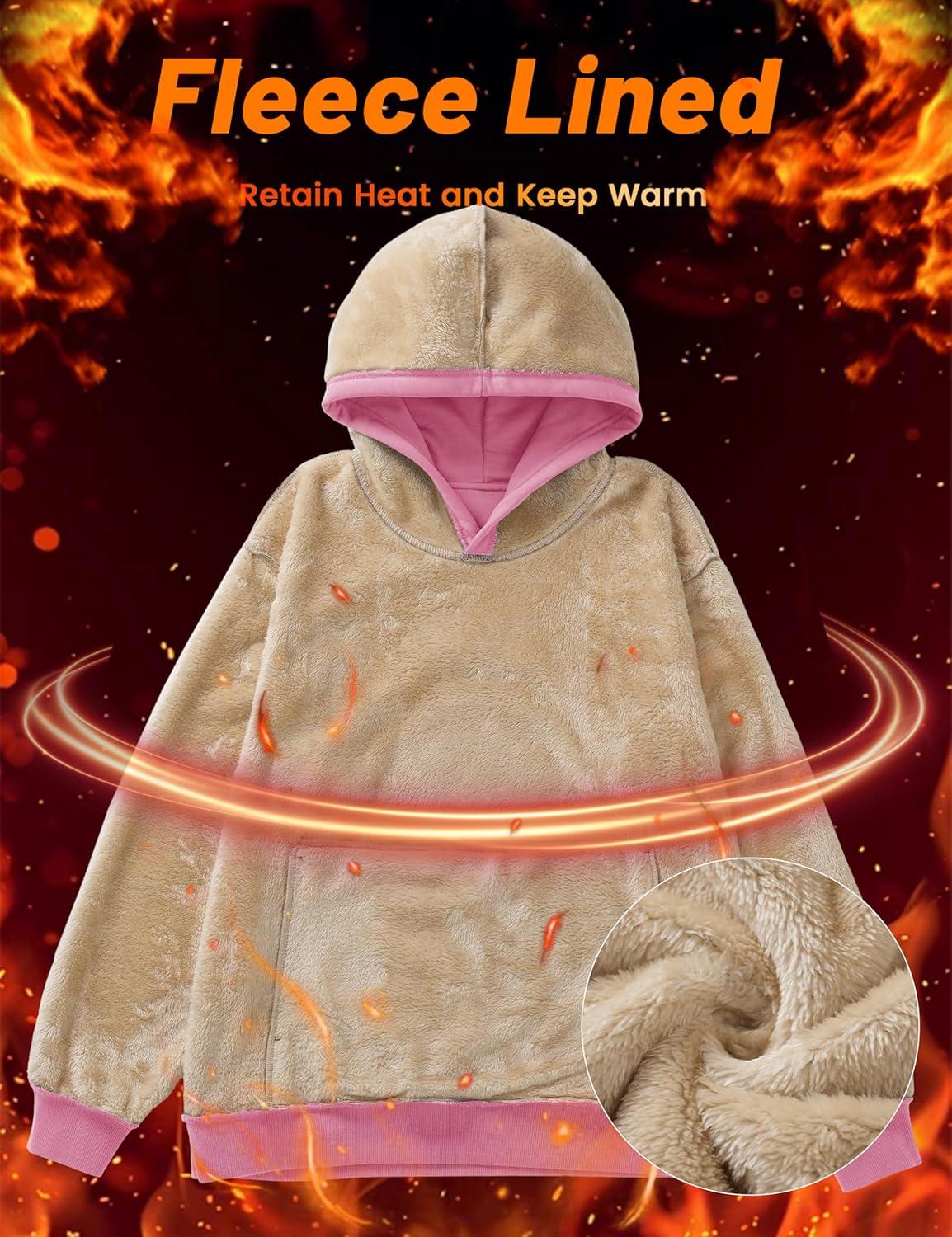 imageMAGCOMSEN Womens Fleece Hoodie Pullover Warm Long Sleeve Shirts Hooded Sweatshirt with Pockets Casual Loose FitPink