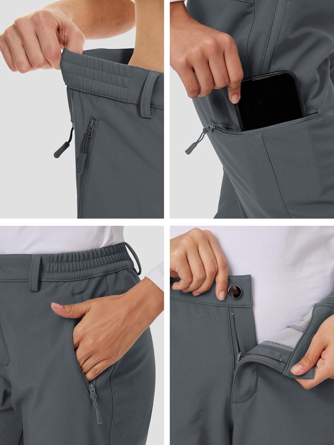 imageMAGCOMSEN Womens Fleece Lined Winter Hiking Pants Waterproof Insulated Ski Snow Pants Outdoor Hunting Softshell PantsDark Grey