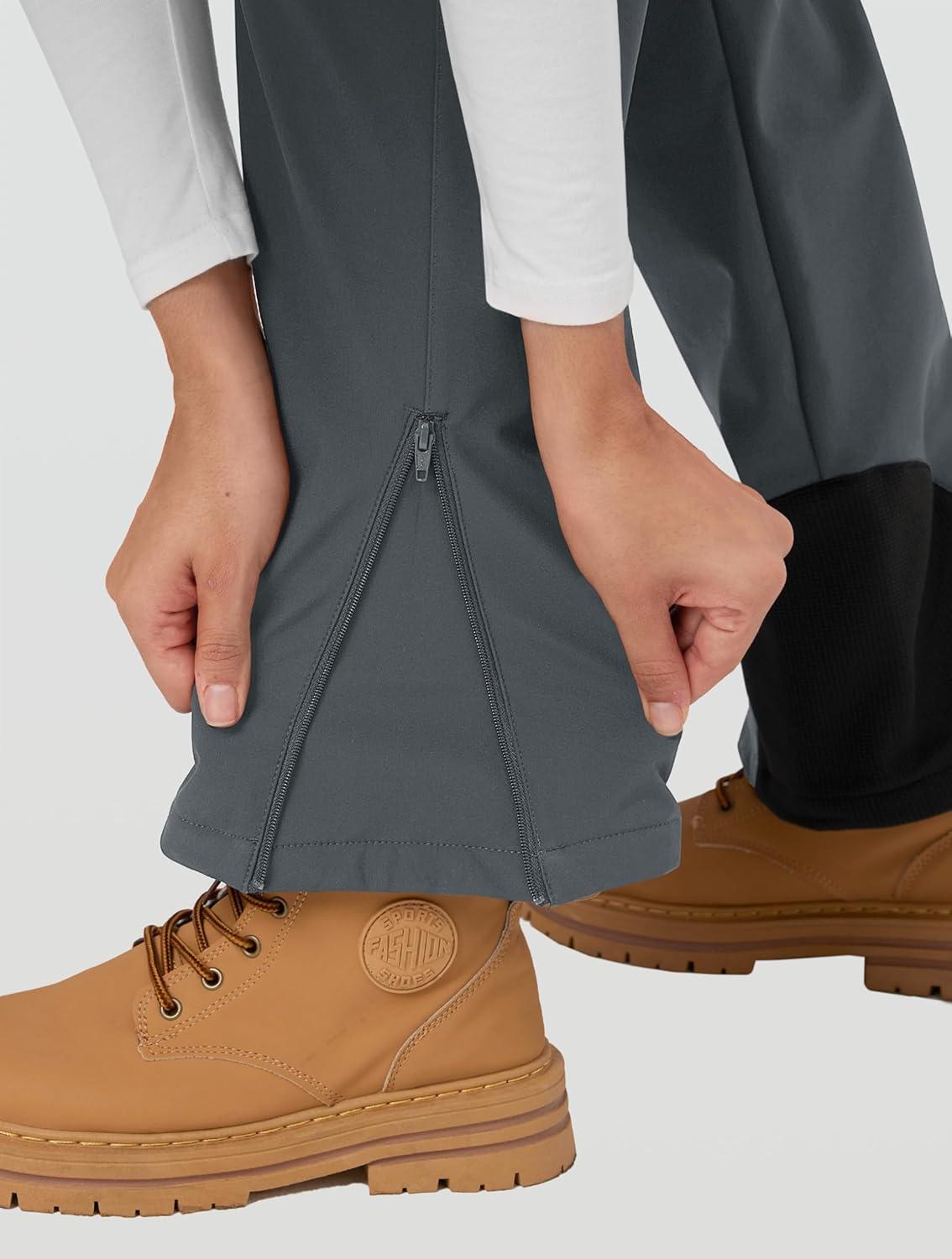 imageMAGCOMSEN Womens Fleece Lined Winter Hiking Pants Waterproof Insulated Ski Snow Pants Outdoor Hunting Softshell PantsDark Grey