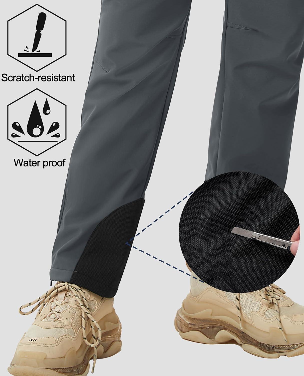 imageMAGCOMSEN Womens Fleece Lined Winter Hiking Pants Waterproof Insulated Ski Snow Pants Outdoor Hunting Softshell PantsDark Grey