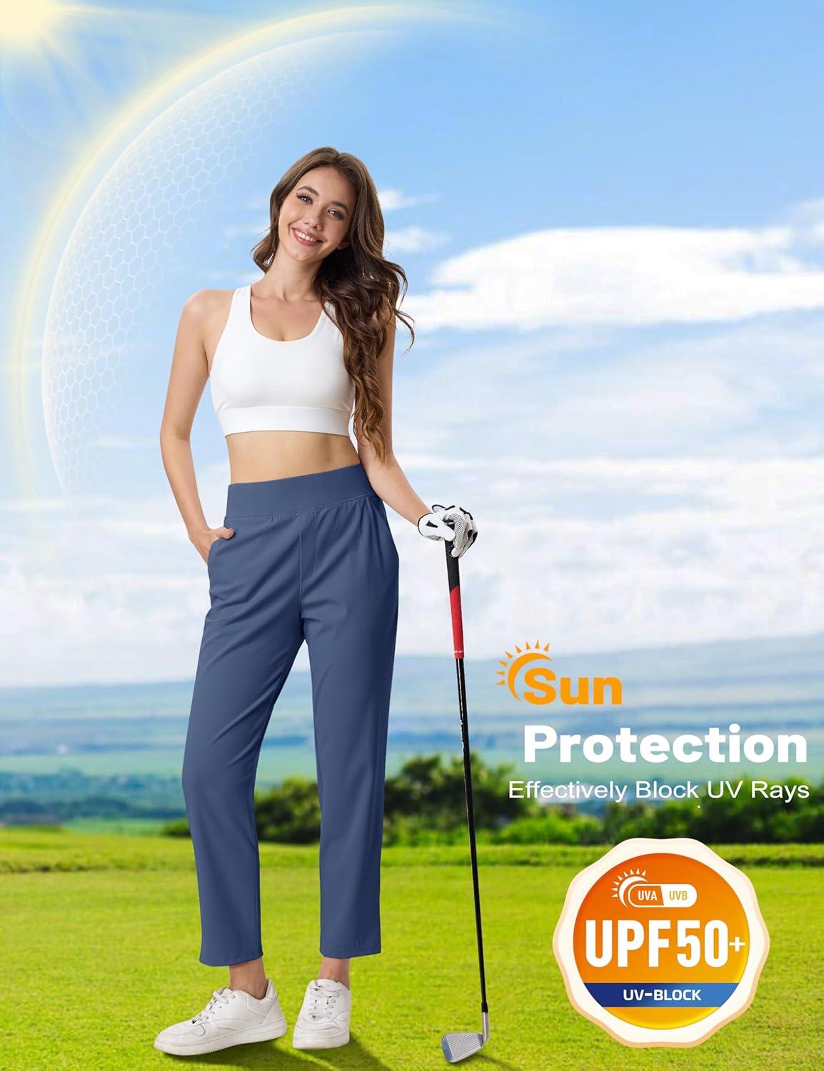 imageMAGCOMSEN Womens Golf Pants UPF 50 High Waisted Stretch 78 Ankle Dress Work Casual Slack Summer Travel Pants 5 PocketsAurora Blue