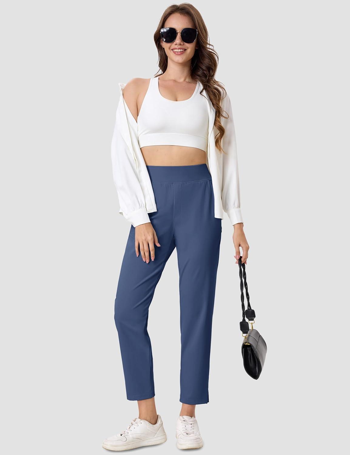 imageMAGCOMSEN Womens Golf Pants UPF 50 High Waisted Stretch 78 Ankle Dress Work Casual Slack Summer Travel Pants 5 PocketsAurora Blue