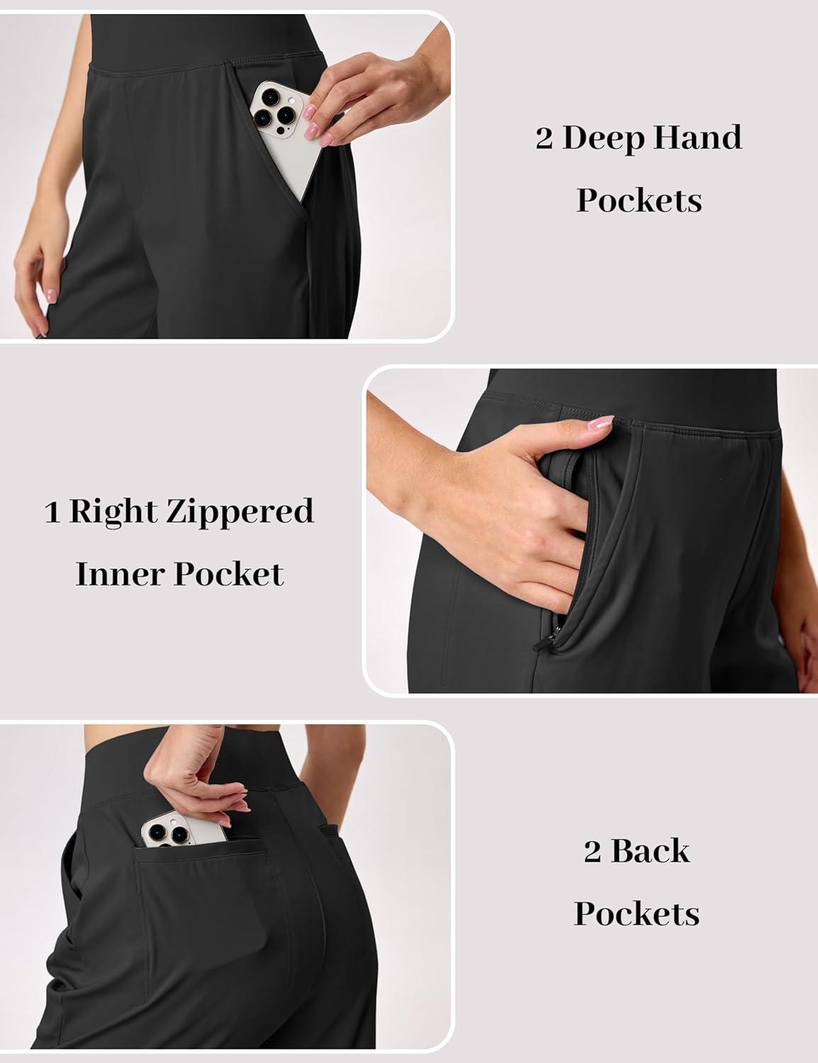 imageMAGCOMSEN Womens Golf Pants UPF 50 High Waisted Stretch 78 Ankle Dress Work Casual Slack Summer Travel Pants 5 PocketsBlack